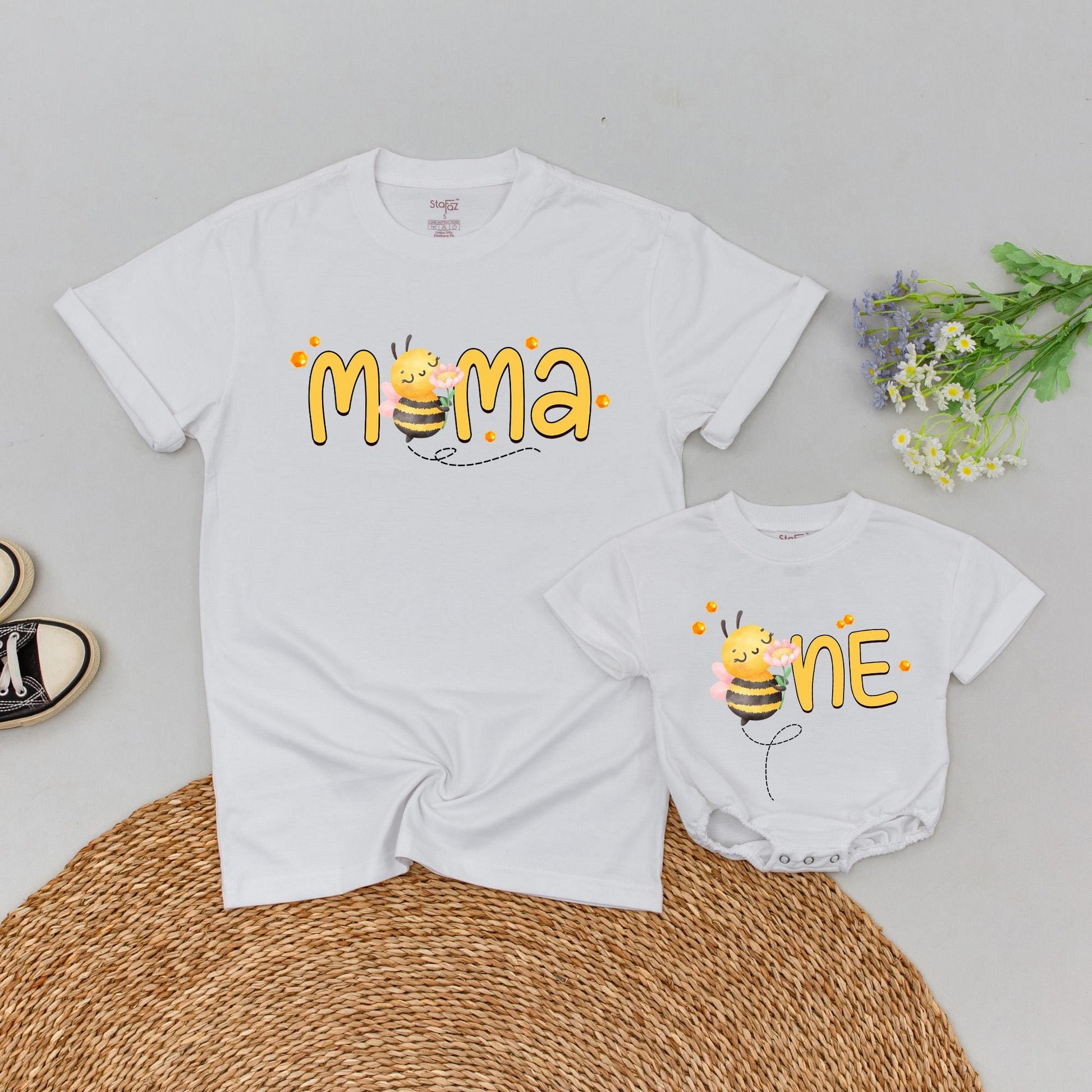 Personalized Bee 1st Birthday Family Matching Shirts for Mommy Daddy and Child Bumblebee Party Outfit Gift Idea First Birthday Celebration