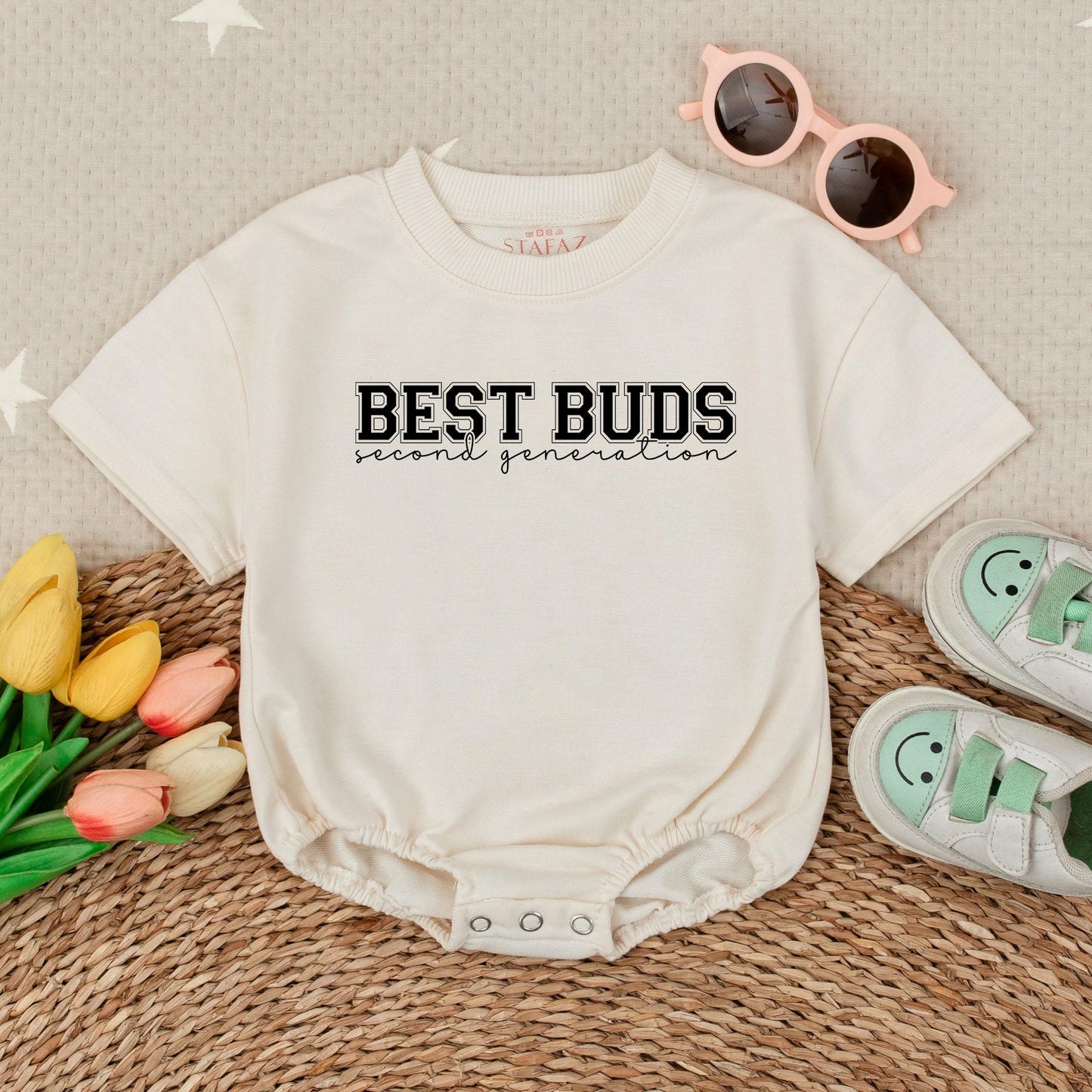 Best Buds Second Generation Baby Romper Short Sleeves Baby Announcement Best Friend Outfit Baby Shower Gift Cute New Baby Clothes