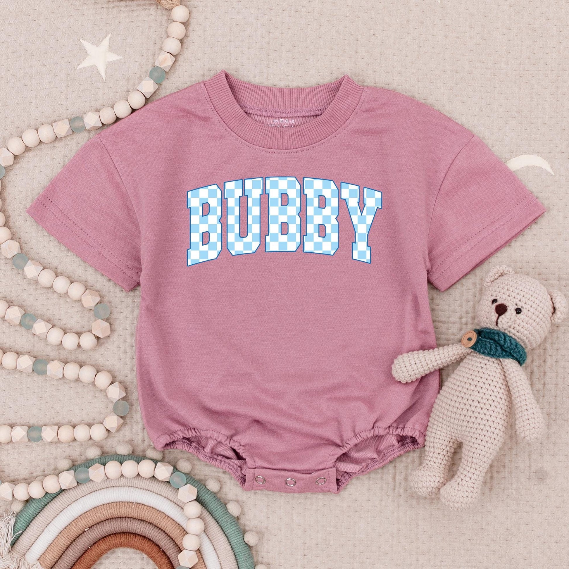 BUBBY Baby Boy Romper, My First Birthday Outfit, Cute Bodysuit, Summer Clothes for Baby Boys, Playful Checkerboard Design