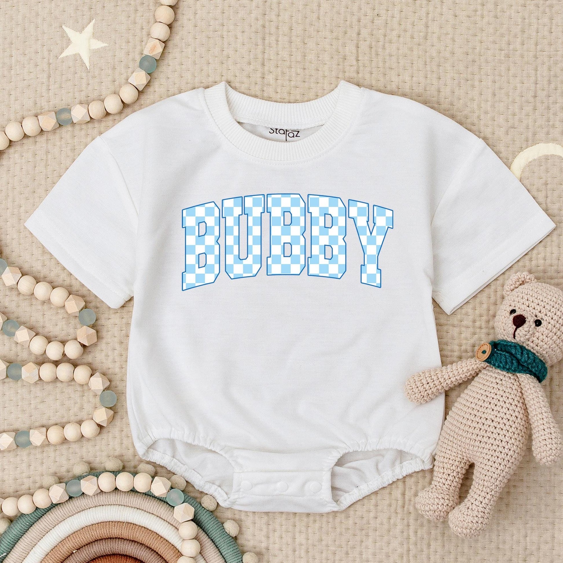 BUBBY Baby Boy Romper, My First Birthday Outfit, Cute Bodysuit, Summer Clothes for Baby Boys, Playful Checkerboard Design