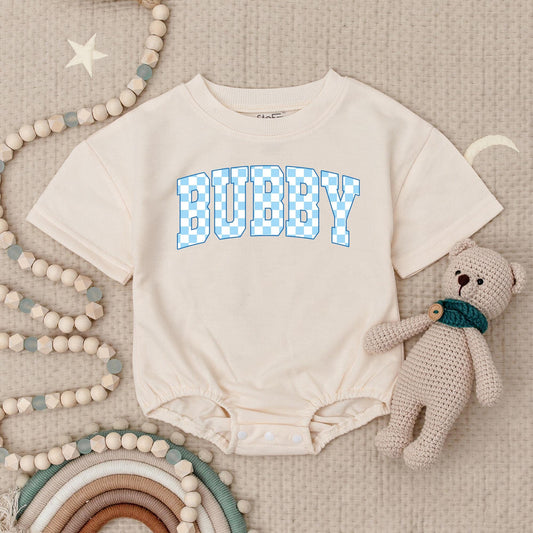 BUBBY Baby Boy Romper, My First Birthday Outfit, Cute Bodysuit, Summer Clothes for Baby Boys, Playful Checkerboard Design