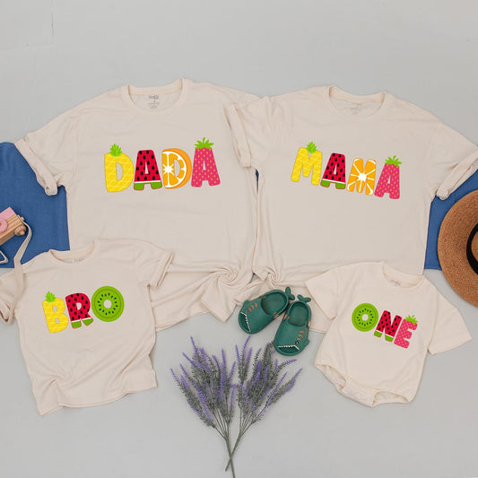 Fruit Matching Family T-Shirts Adorable Summer Outfit for First Birthday Parties and Outings Personalized with Your Names