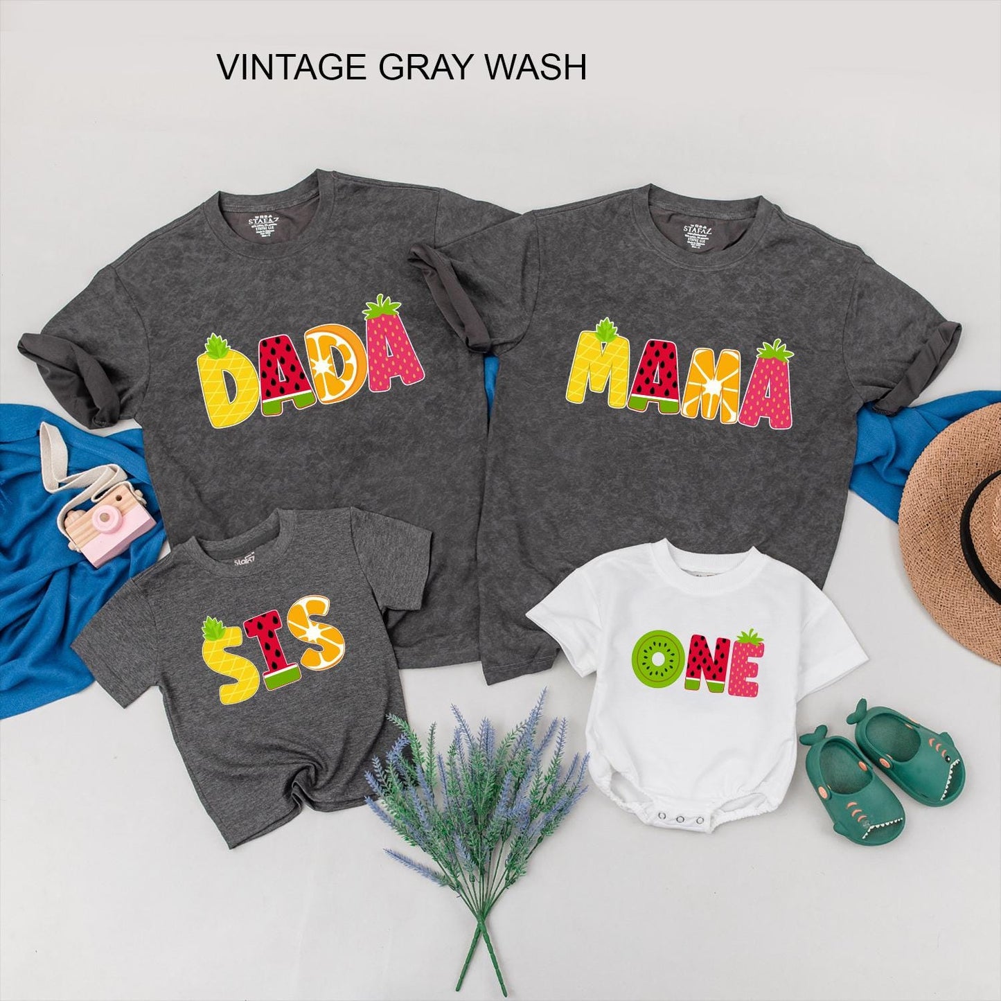Fruit Matching Family T-Shirts Adorable Summer Outfit for First Birthday Parties and Outings Personalized with Your Names