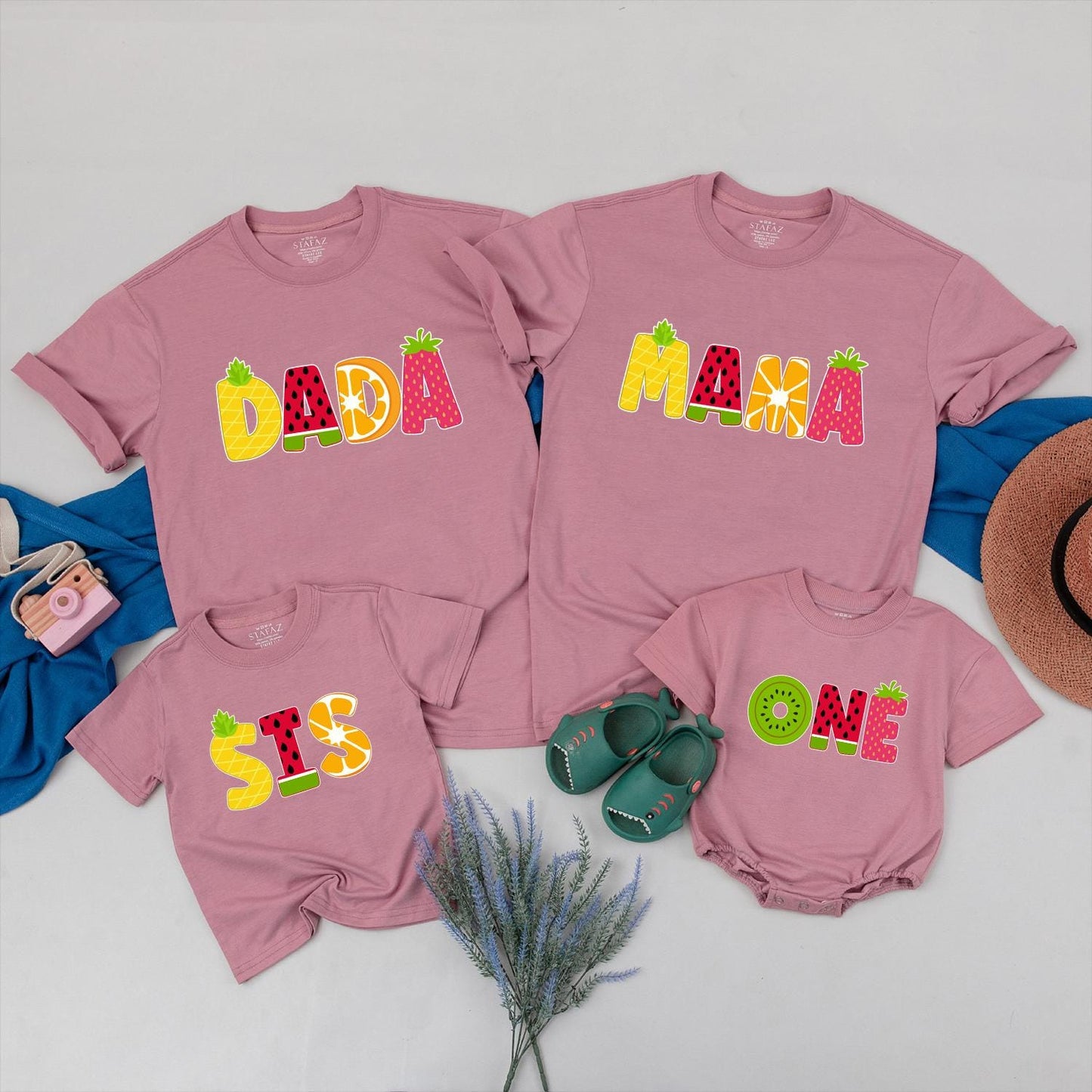 Fruit Matching Family T-Shirts Adorable Summer Outfit for First Birthday Parties and Outings Personalized with Your Names