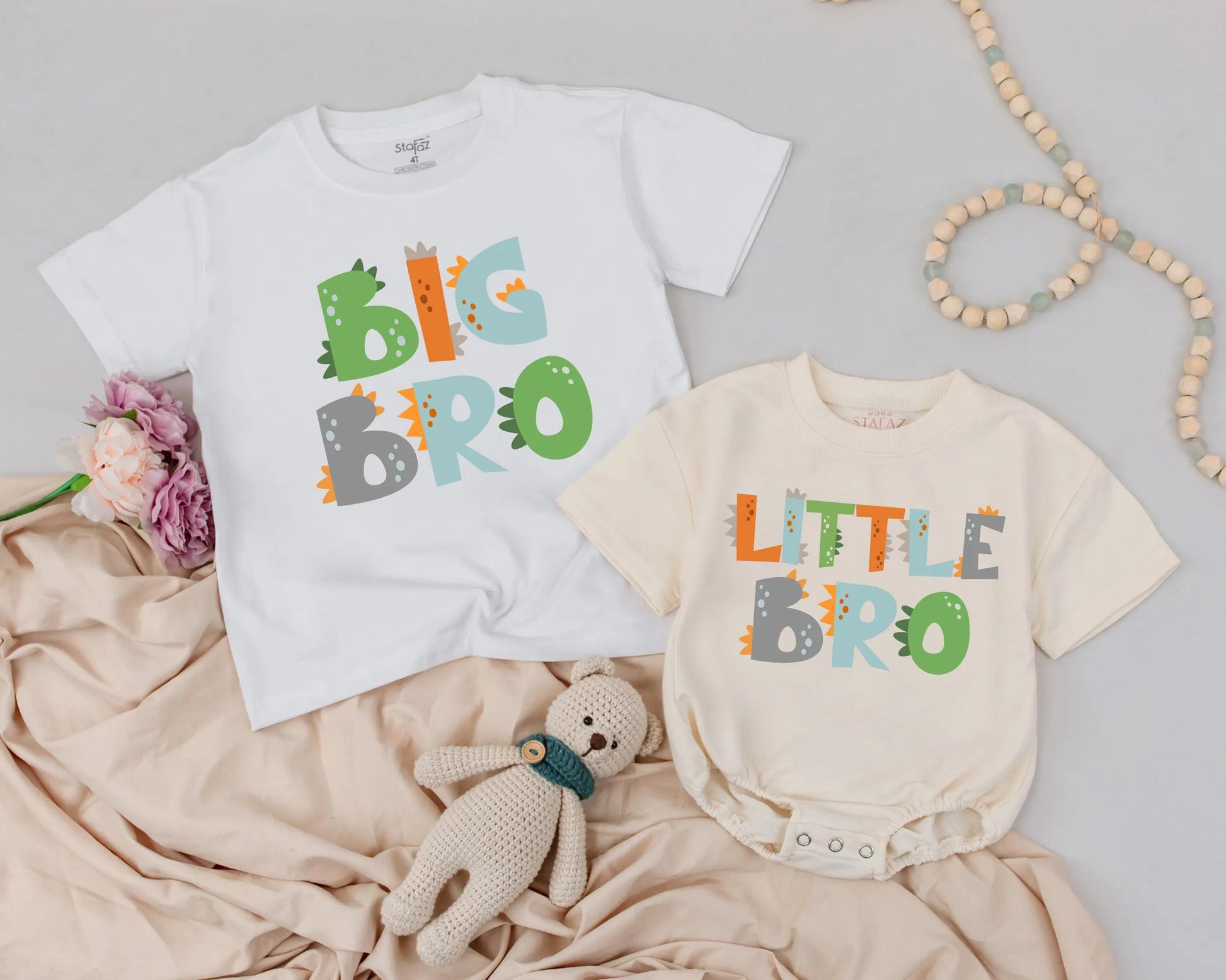 Matching Dinosaur 'Big Bro Little Bro' Shirts or Rompers, Baby & Toddler Brother Outfits, Cute Dino Clothes Gift
