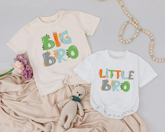Matching Dinosaur 'Big Bro Little Bro' Shirts or Rompers, Baby & Toddler Brother Outfits, Cute Dino Clothes Gift