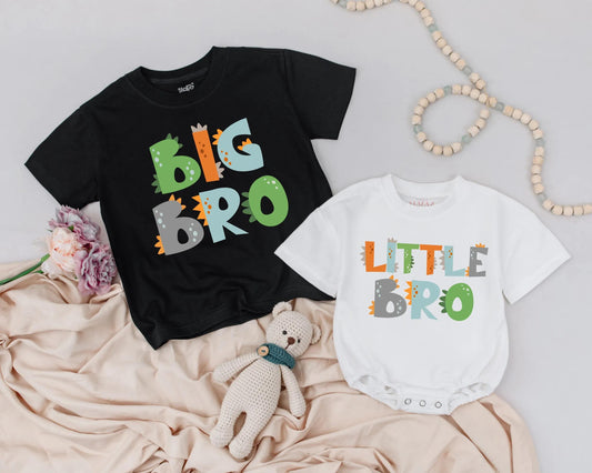 Matching Dinosaur 'Big Bro Little Bro' Shirts or Rompers, Baby & Toddler Brother Outfits, Cute Dino Clothes Gift