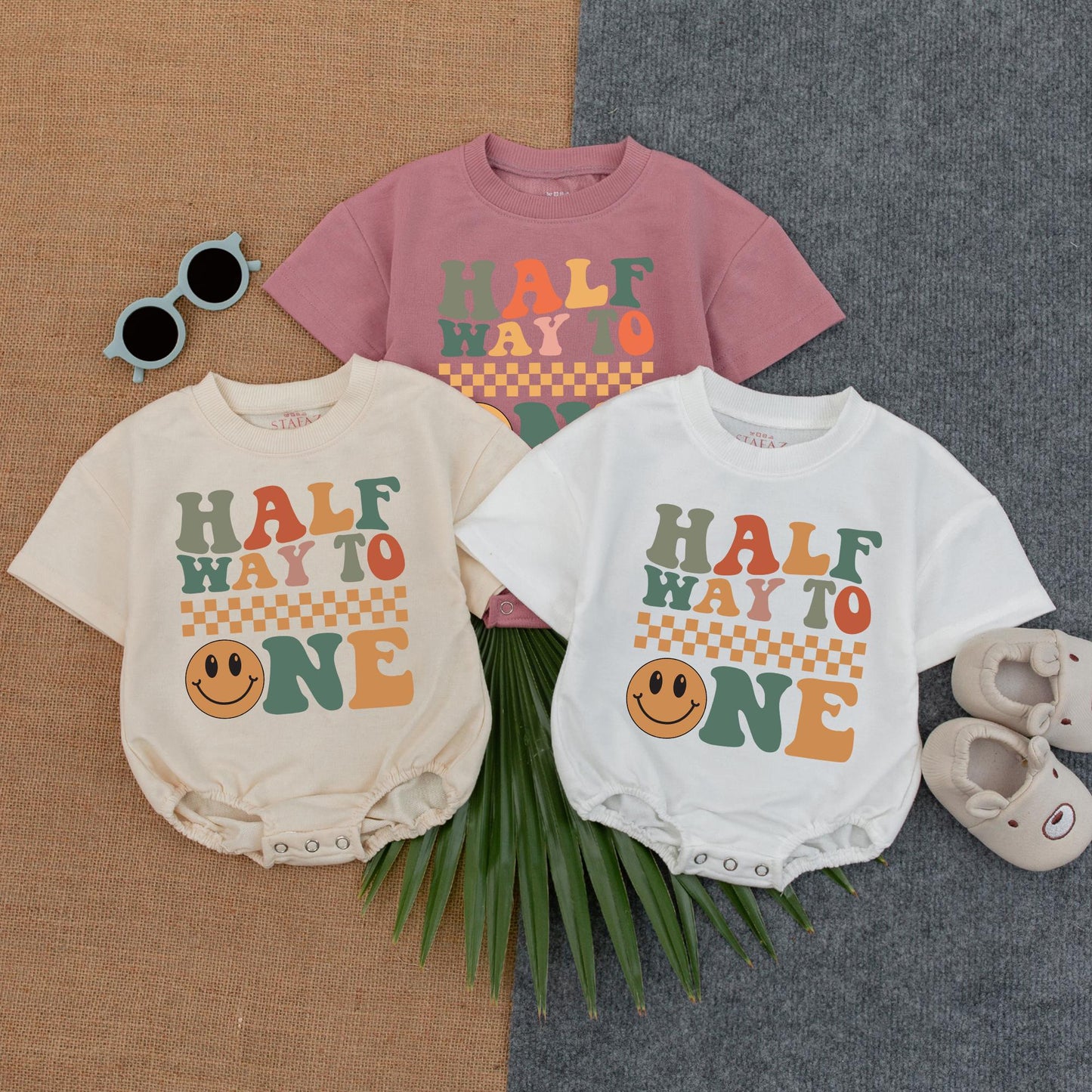 Custom Name Half Birthday Bubble Romper 6 Month Bodysuit Halfway to One Outfit Baby Girl Boy Gift