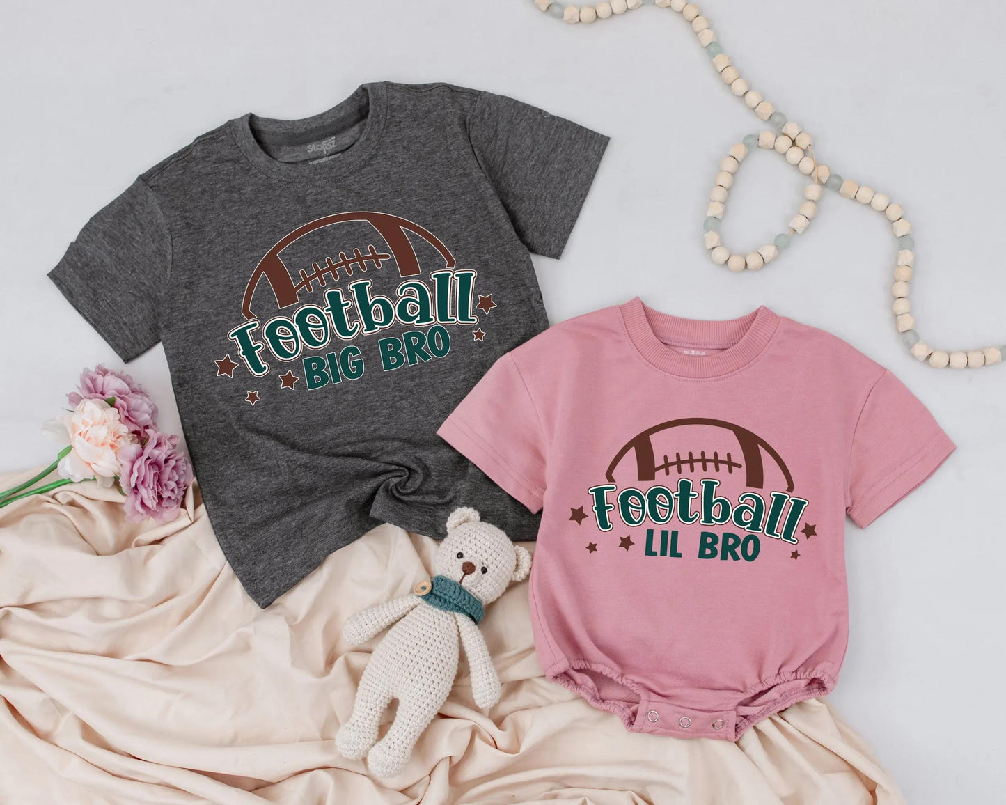 Matching Football Big Bro & Lil Bro Outfits, Fall Baby Boy Set, Sports Toddler Clothes, Brown & Green Graphic, Sibling Gift