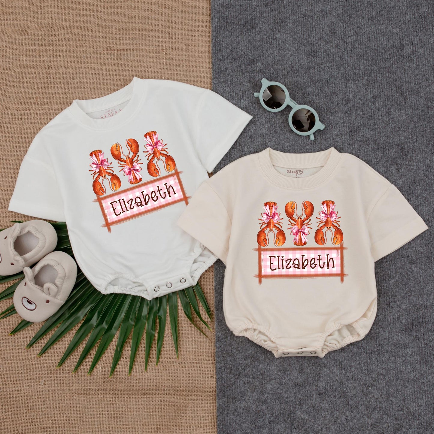 Personalized Crawfish and Bows Baby Girl Bubble Romper Cute Southern Crawfish Boil Season Outfit Soft Cotton Summer Baby Shower Gift
