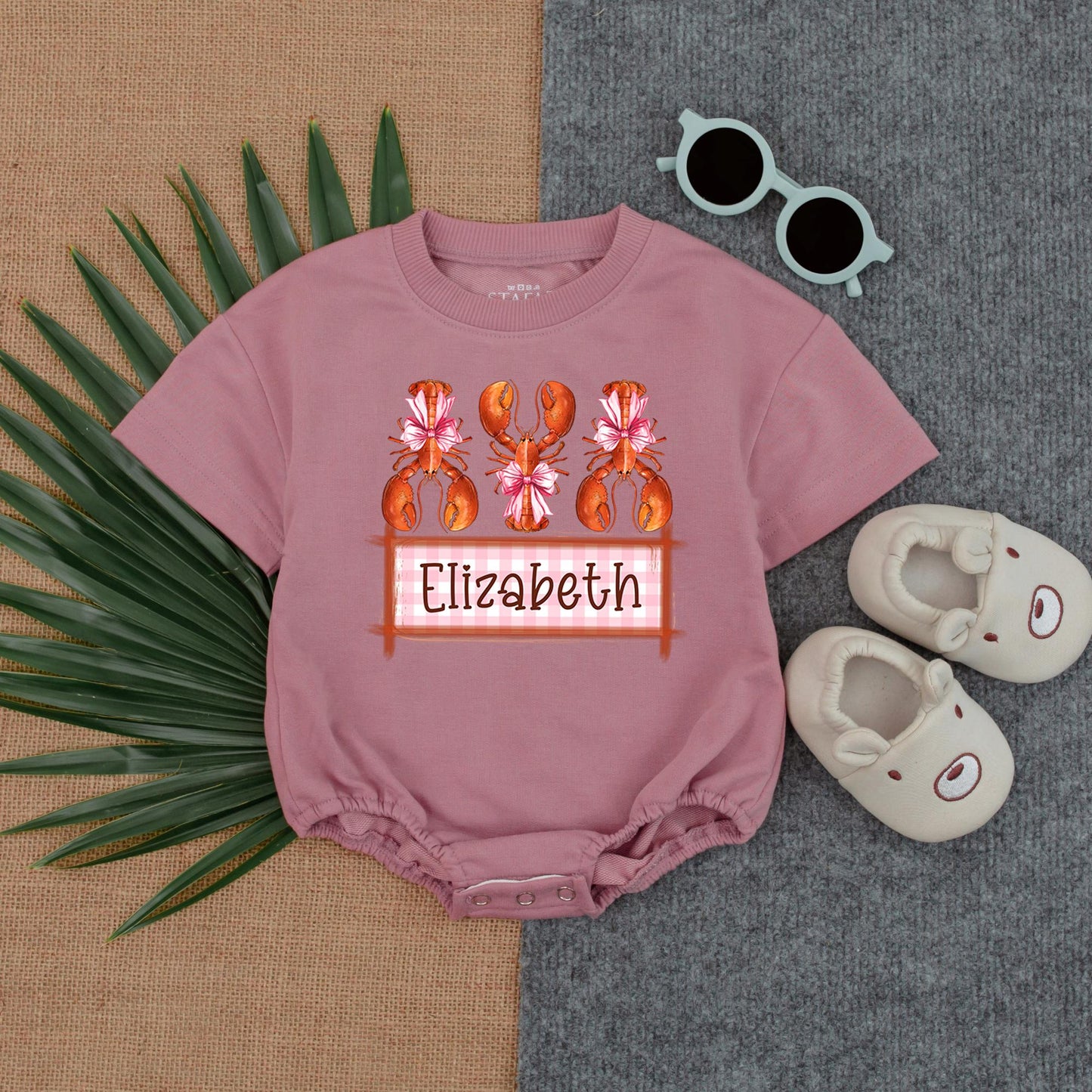 Personalized Crawfish and Bows Baby Girl Bubble Romper Cute Southern Crawfish Boil Season Outfit Soft Cotton Summer Baby Shower Gift