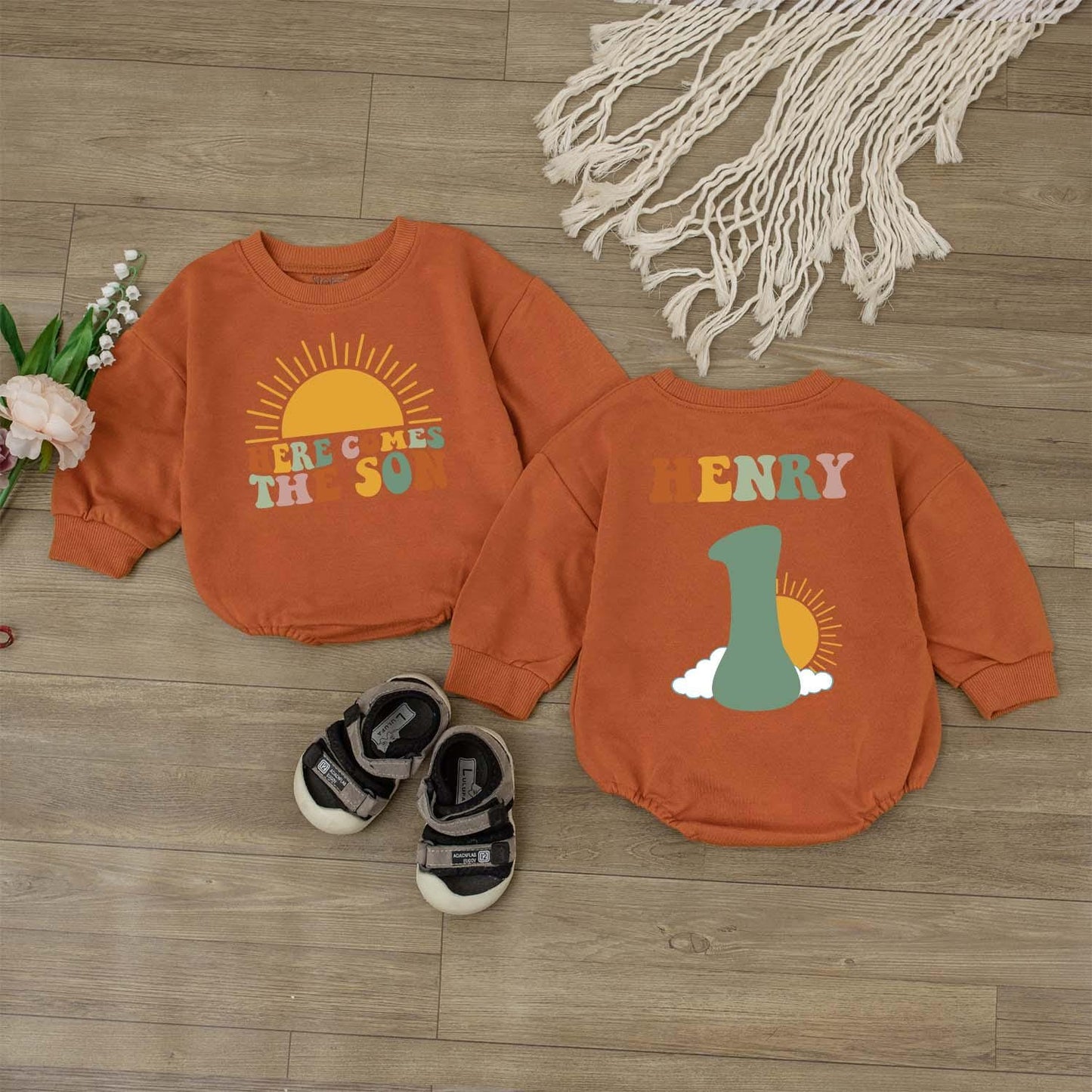 Here Comes The Son Baby Birthday Outfit Newborn Bodysuit Boy or Girl 1st Birthday Shirt Gift Personalized Tee