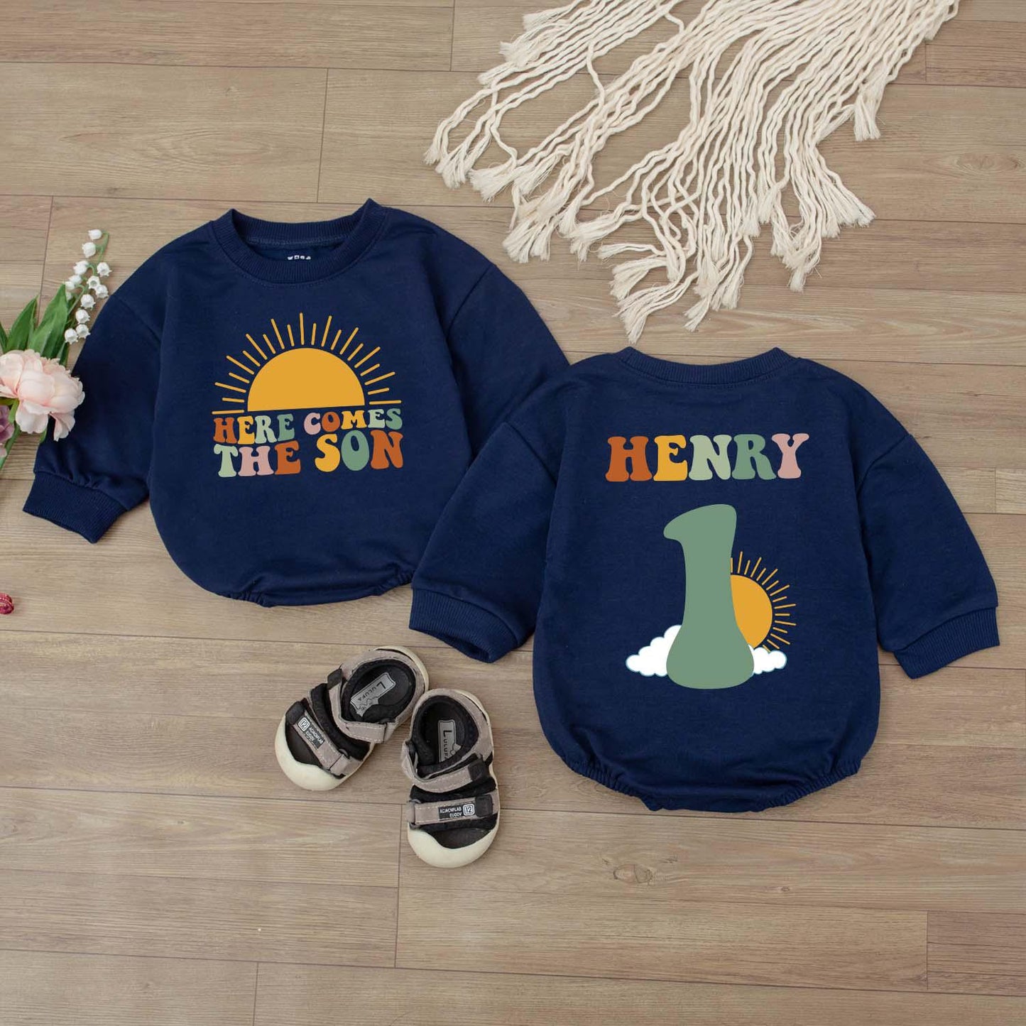 Here Comes The Son Baby Birthday Outfit Newborn Bodysuit Boy or Girl 1st Birthday Shirt Gift Personalized Tee