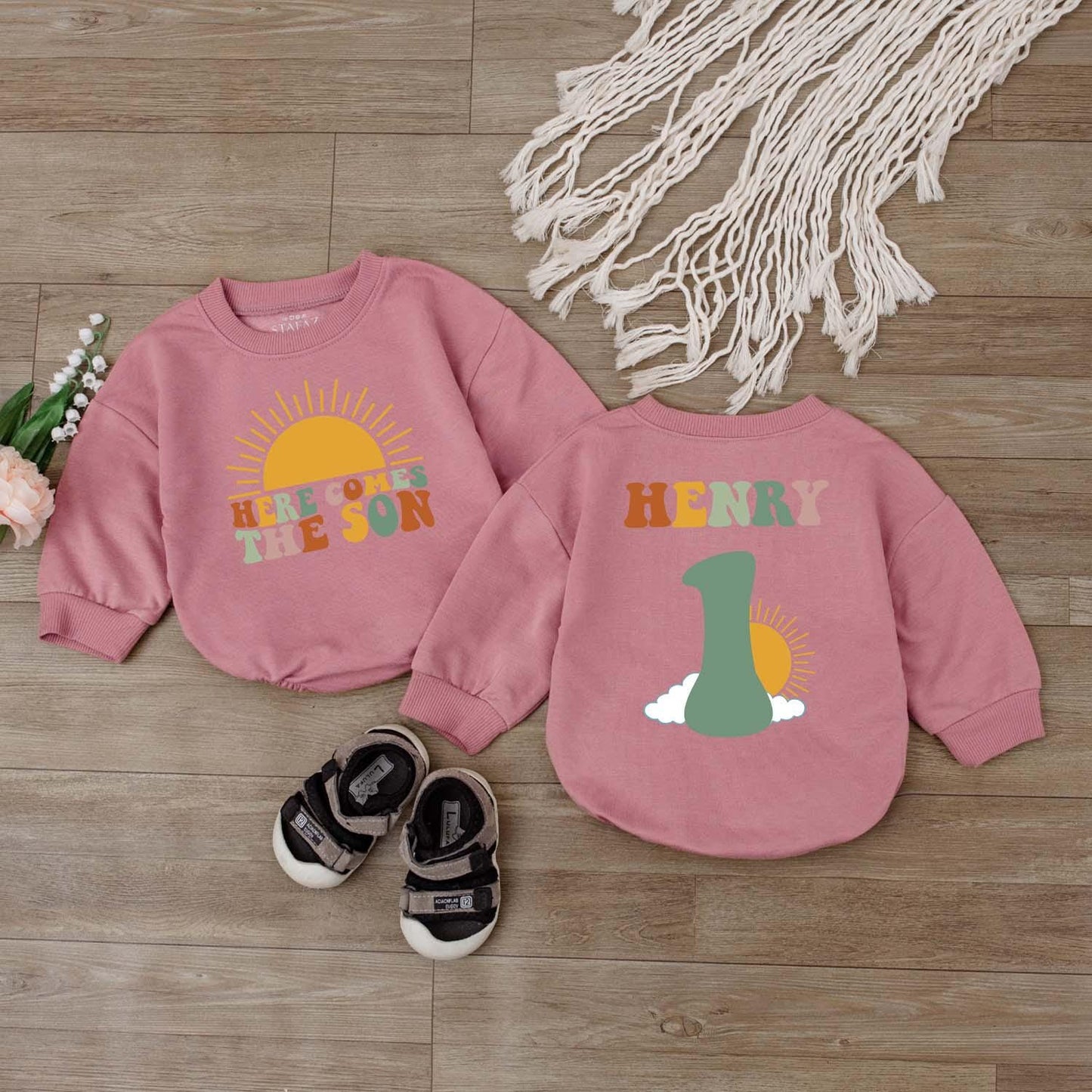 Here Comes The Son Baby Birthday Outfit Newborn Bodysuit Boy or Girl 1st Birthday Shirt Gift Personalized Tee