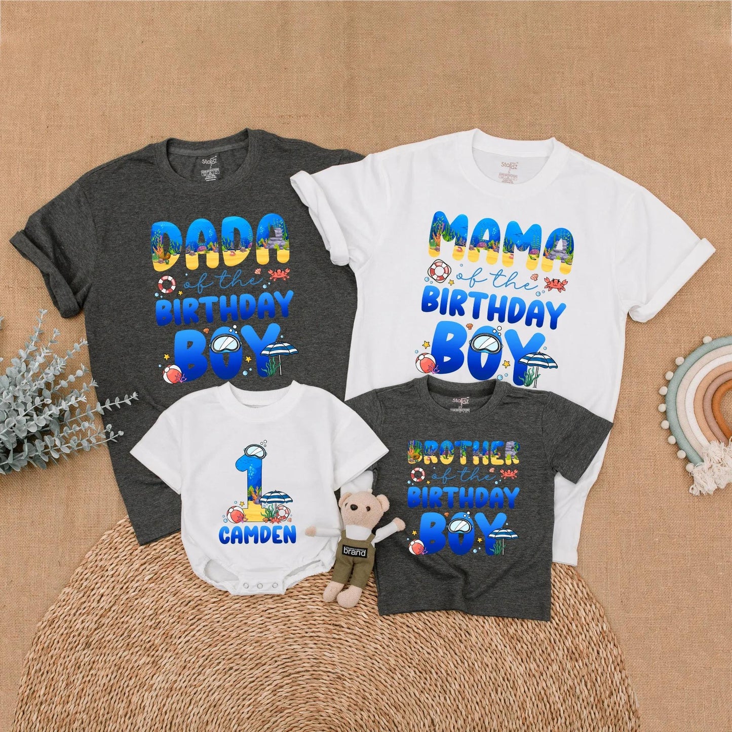 Ocean Birthday Matching Family Shirts Sea Animals Theme First Birthday Party Gift "Oneder the Sea" "Whale Birthday"