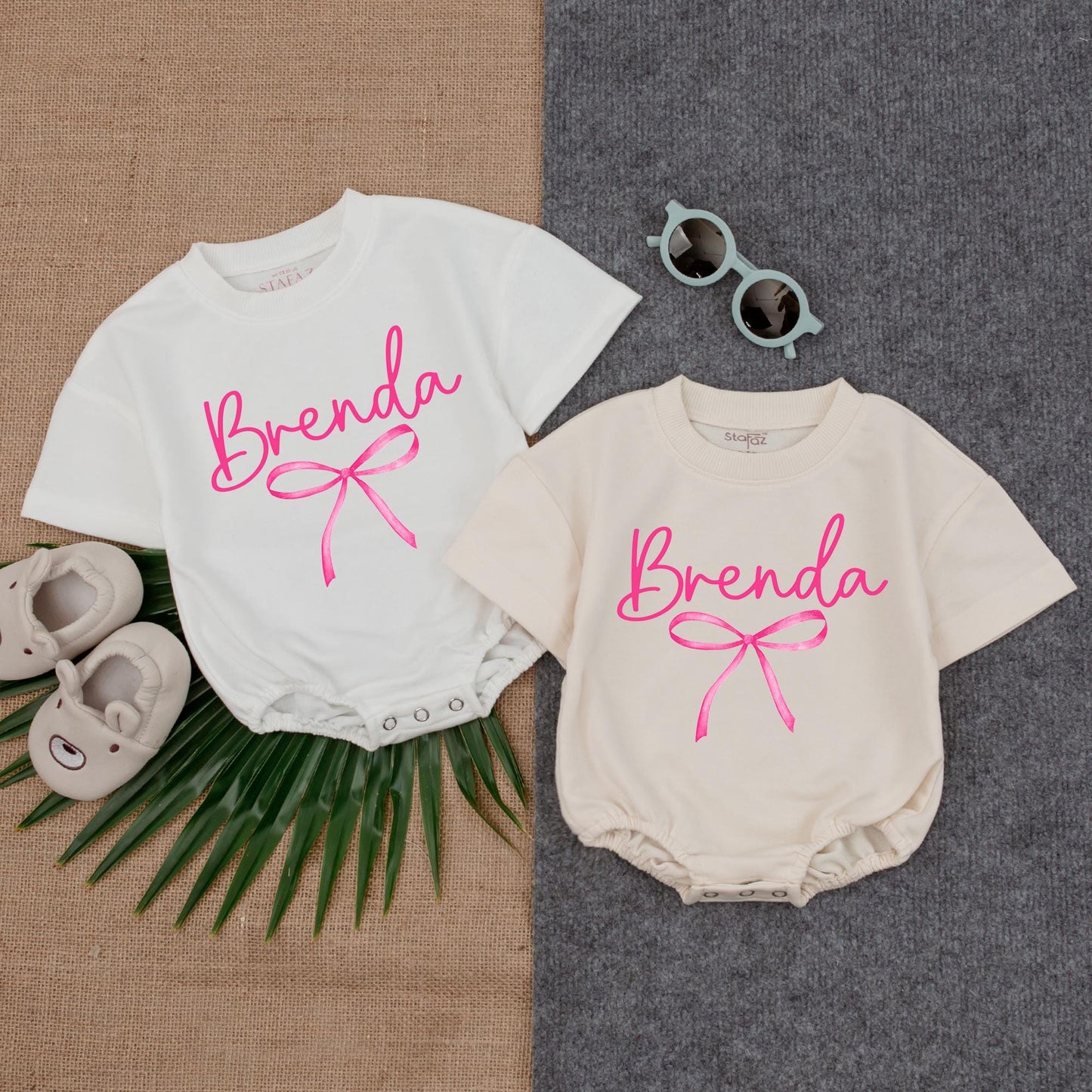 Baby Girl Pink Bow Romper Outfit, Personalized Name Bubble Romper, Infant Baby Shower Gift, Custom Birthday Outfit