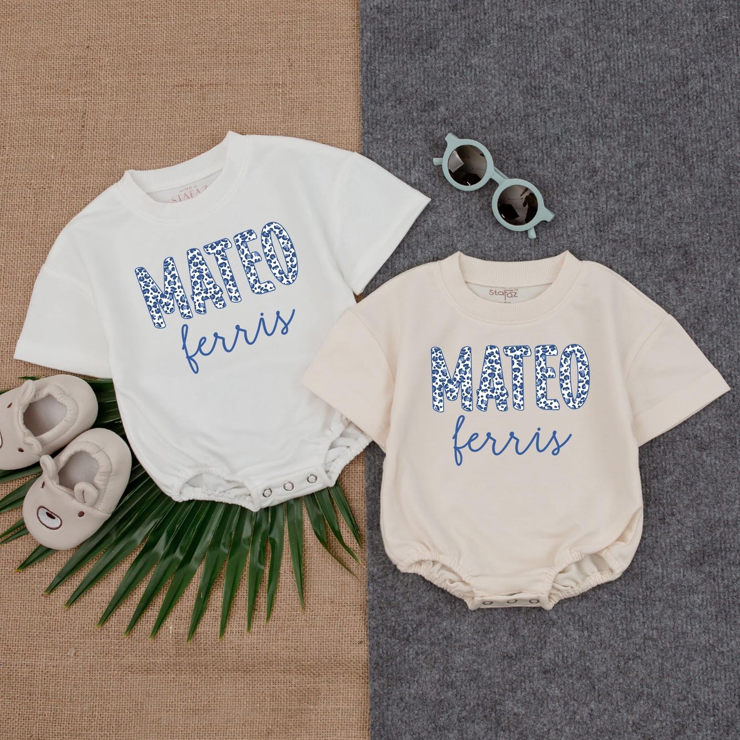 Navy Leopard Baby Boy Romper Personalized Wild Animal Safari Outfit Custom Name Gift for Toddlers