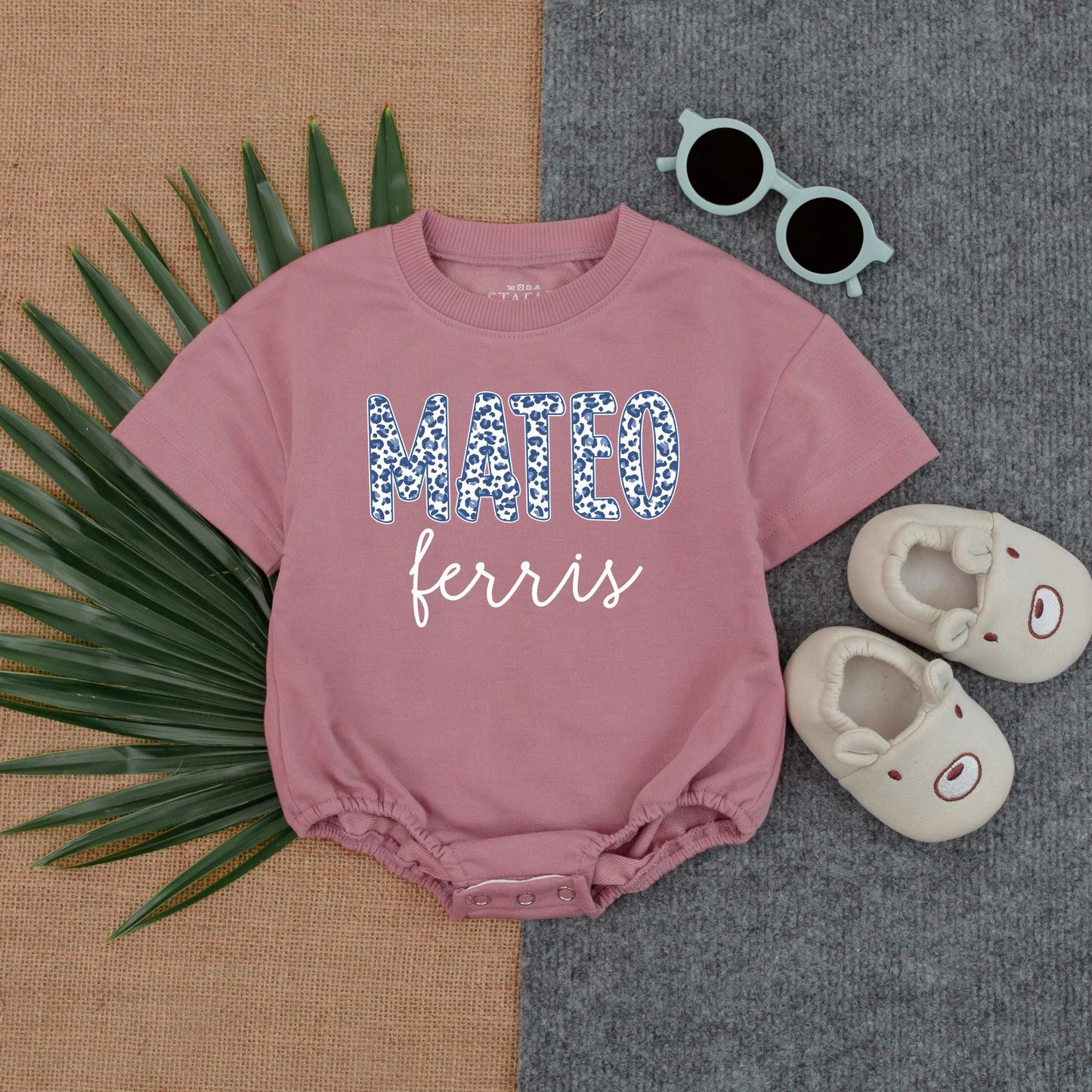Navy Leopard Baby Boy Romper Personalized Wild Animal Safari Outfit Custom Name Gift for Toddlers
