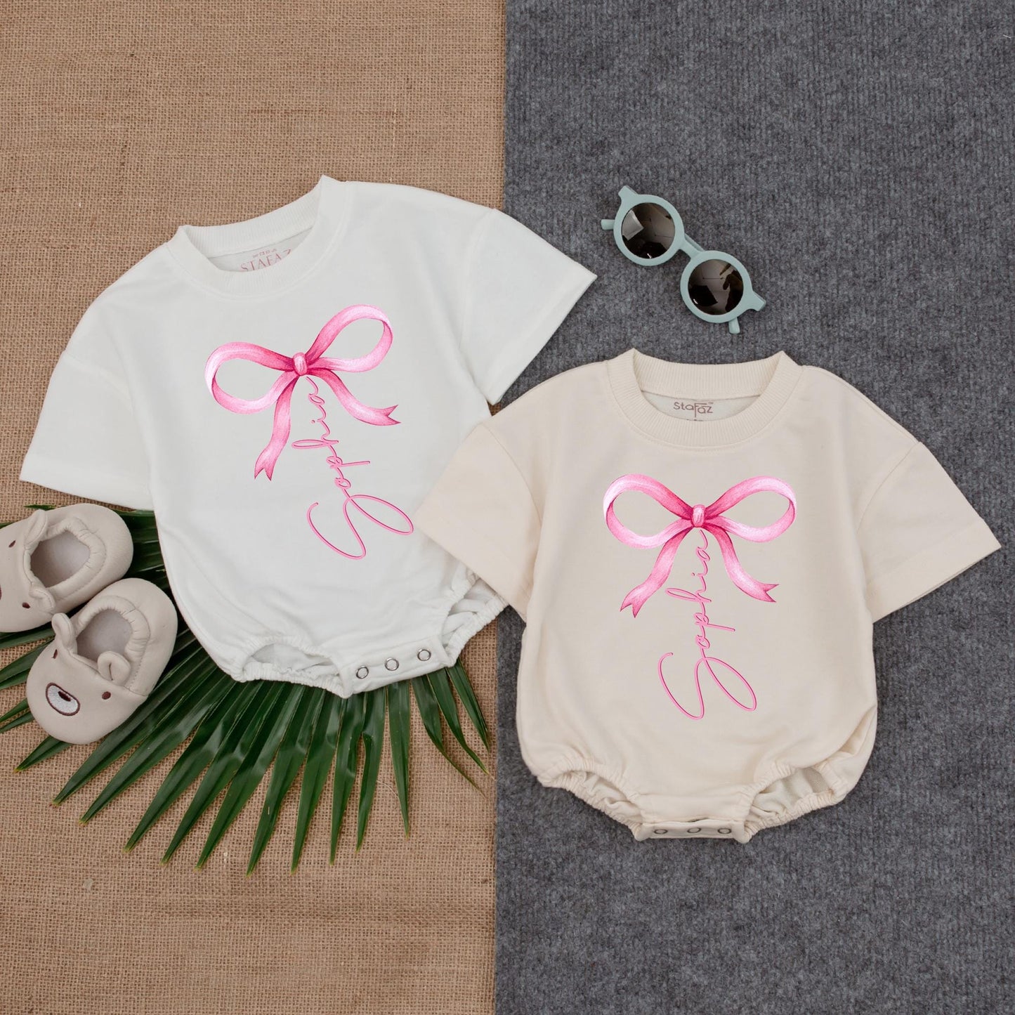 Personalized Baby Pink Bow Bubble Romper T-Shirt Outfit for Infant Girls Adorable Soft Comfortable Summer Baby Shower Gift Idea