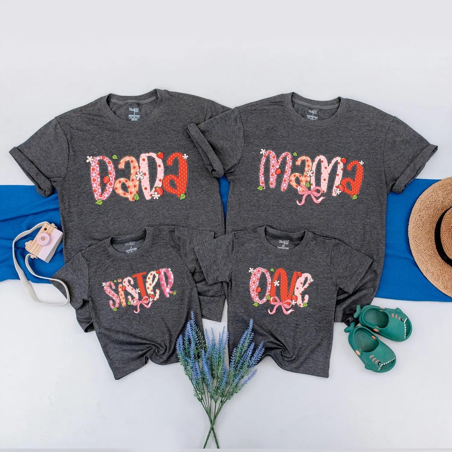 Berry Sweet One Strawberry First Birthday Family Shirts and Romper Matching Outfits for Girl Celebration Party Tees