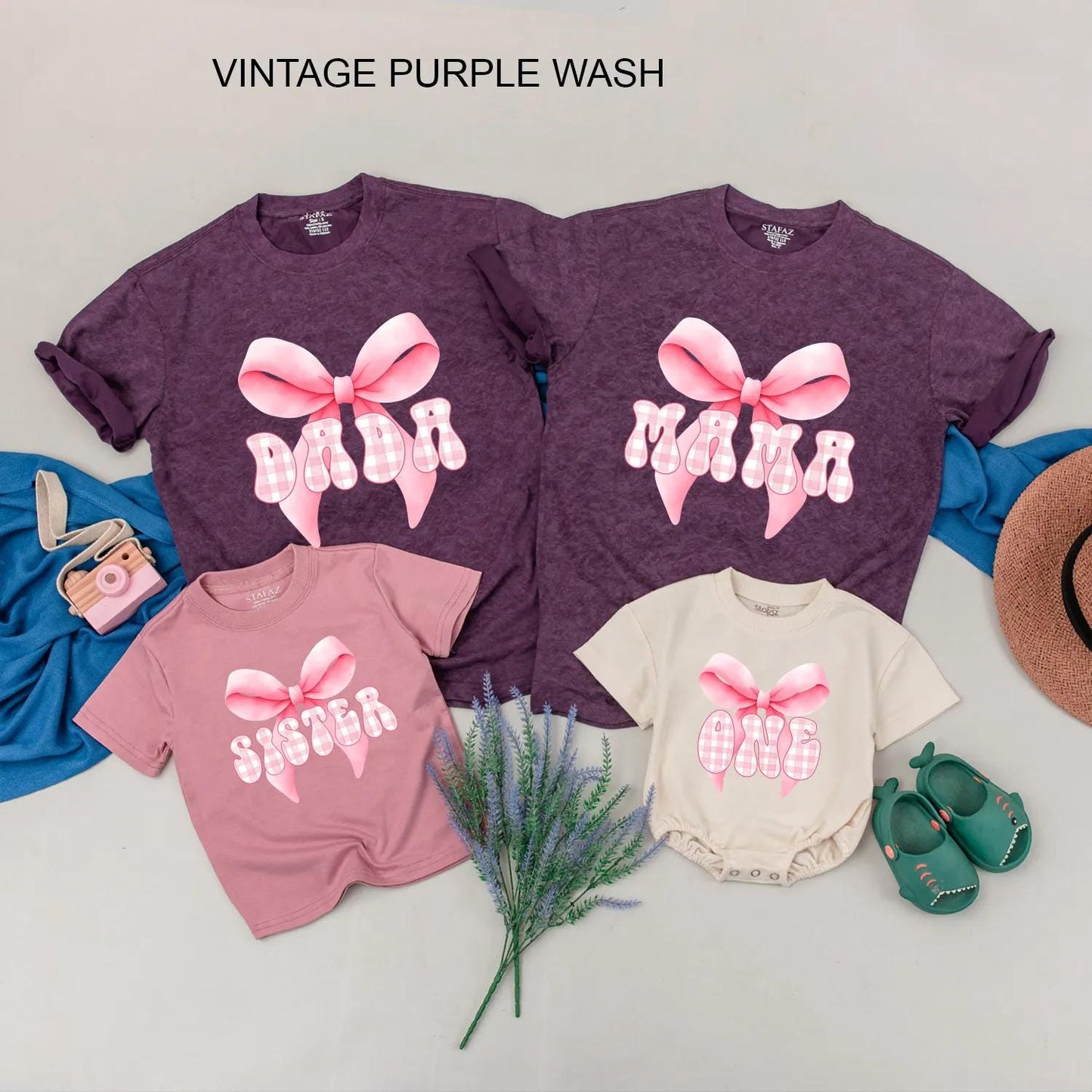 Personalized Pink Bow First Birthday Matching Outfits Mama Baby Girl Coquette Party Special Day Celebration