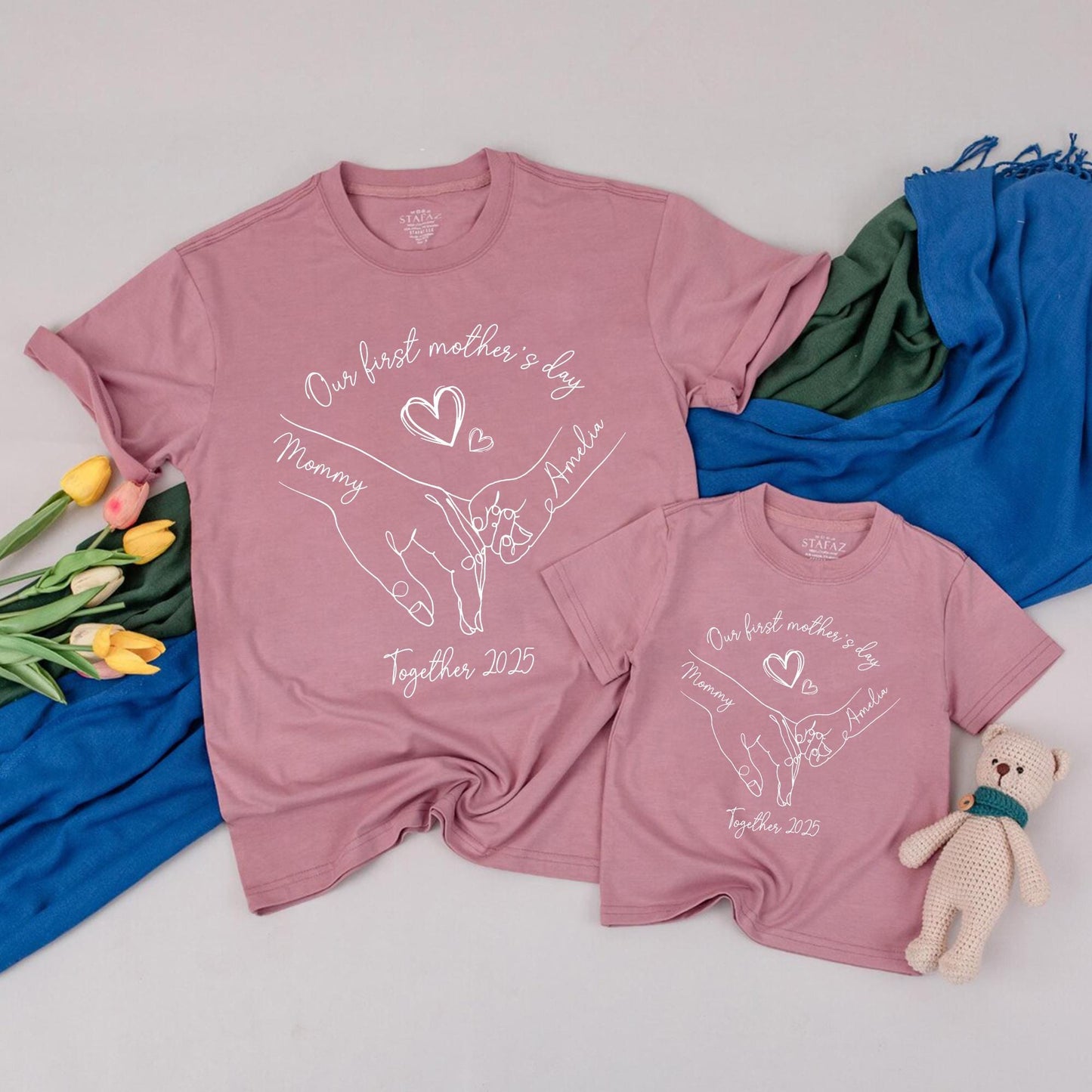 Personalized Our First Mother’s Day Together Shirt Mommy and Me Matching Tees Custom Gift Idea for New Mom