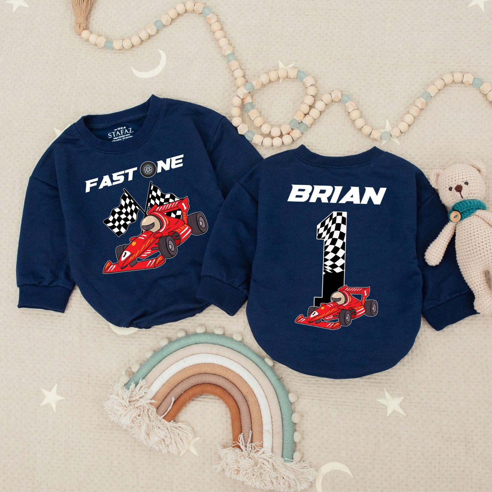 Fast One Race Car 1st Birthday Romper, Vroom Vroom! Checkered Flag First Birthday Bodysuit Outfit, Red Black & White Race Car Birthday Party