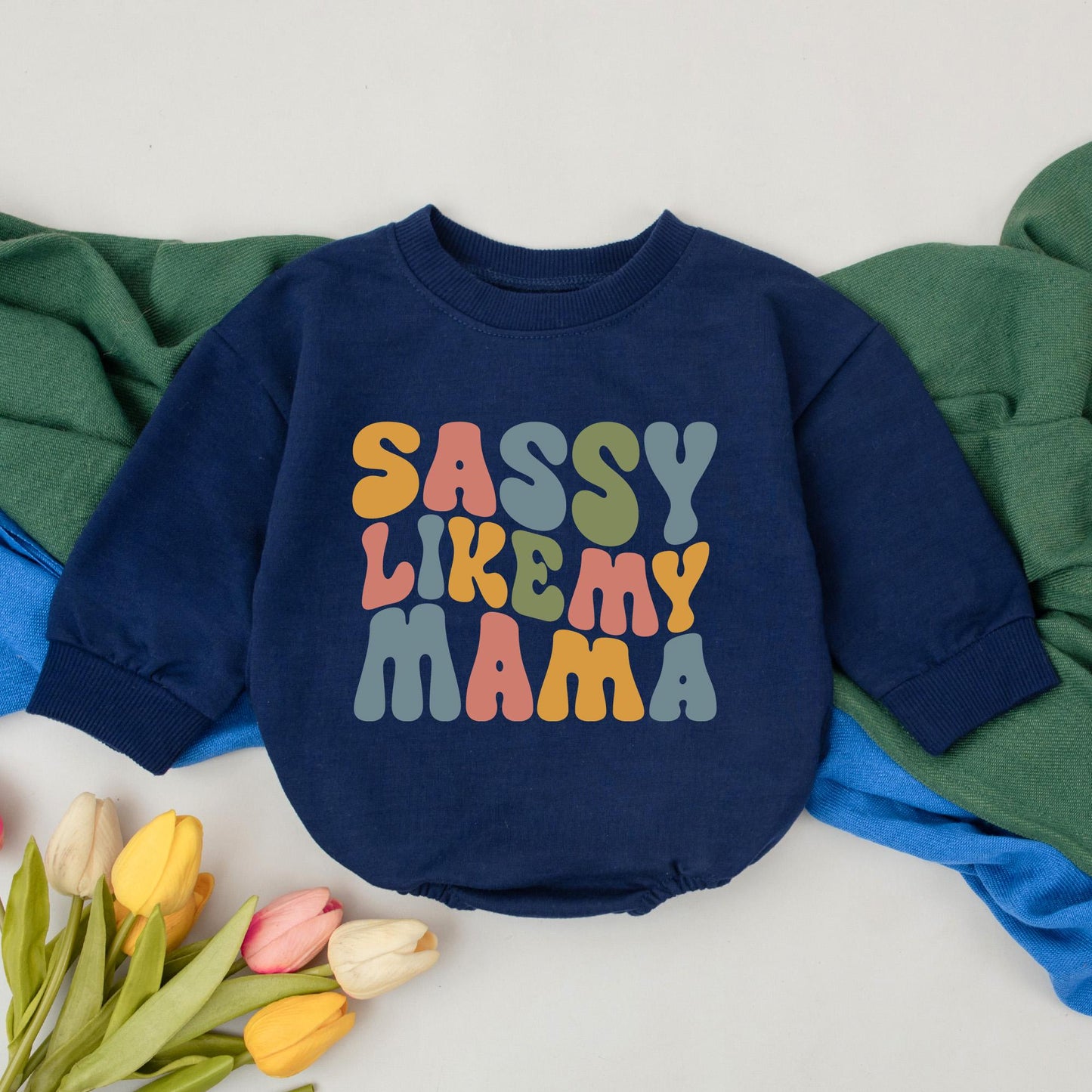 Retro Sassy Like My Mama Romper, Matching Mommy's Girl Outfit, Newborn First Mother's Day Gift Set for Baby Girls Soft Cotton Clothes 135 chars