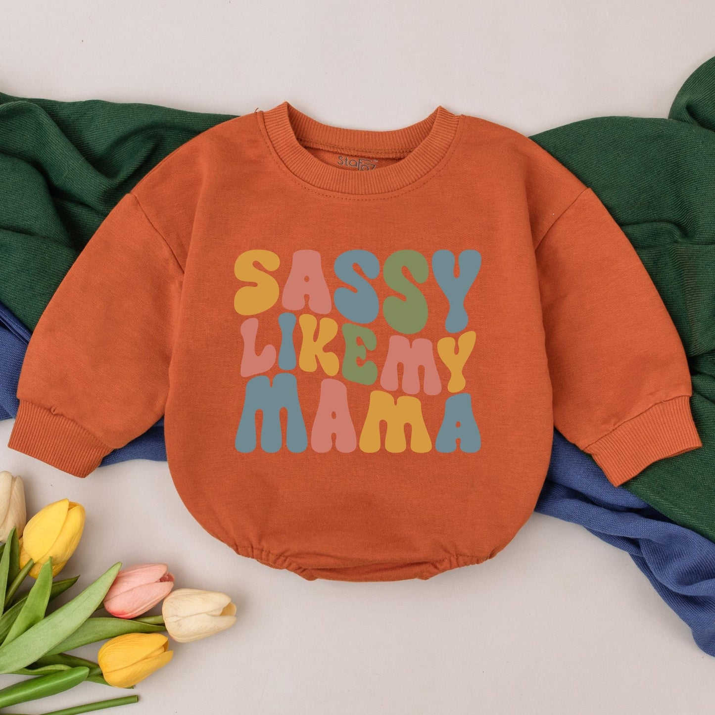 Retro Sassy Like My Mama Romper, Matching Mommy's Girl Outfit, Newborn First Mother's Day Gift Set for Baby Girls Soft Cotton Clothes 135 chars
