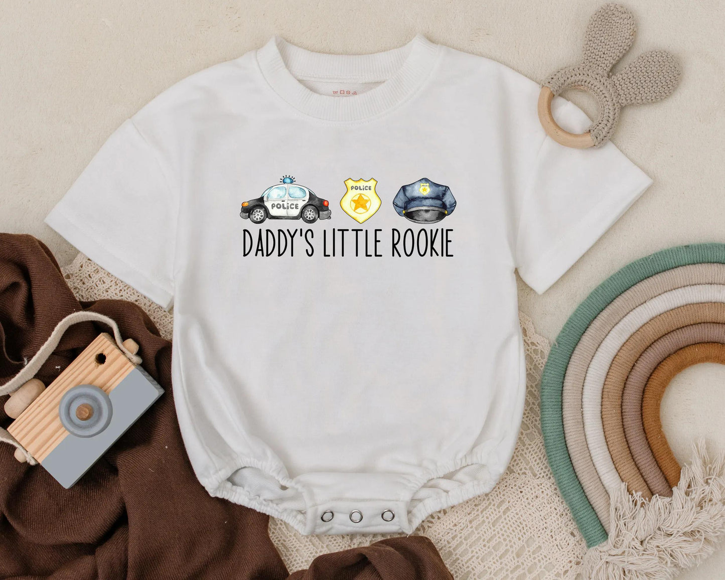 Daddy's Little Rookie Police Baby Romper, Cute Law Enforcement Outfit Gift for Dad, Newborn Boy Clothes, Infant Bodysuit