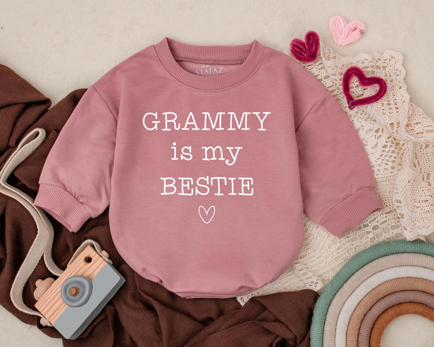 Grammy Is My Bestie Baby Bodysuit Funny Grandma Outfit Newborn Gift for Grandmother Cute Infant Romper Soft Cotton Apparel Mother's Day Baby Clothes
