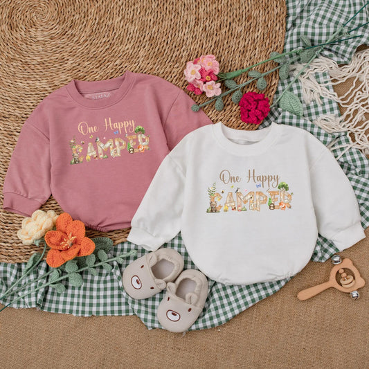 One Happy Camper 1st Birthday Baby Romper Outfit, Adventure Baby Clothes, Cake Smash Gift, Camping Party for Boy