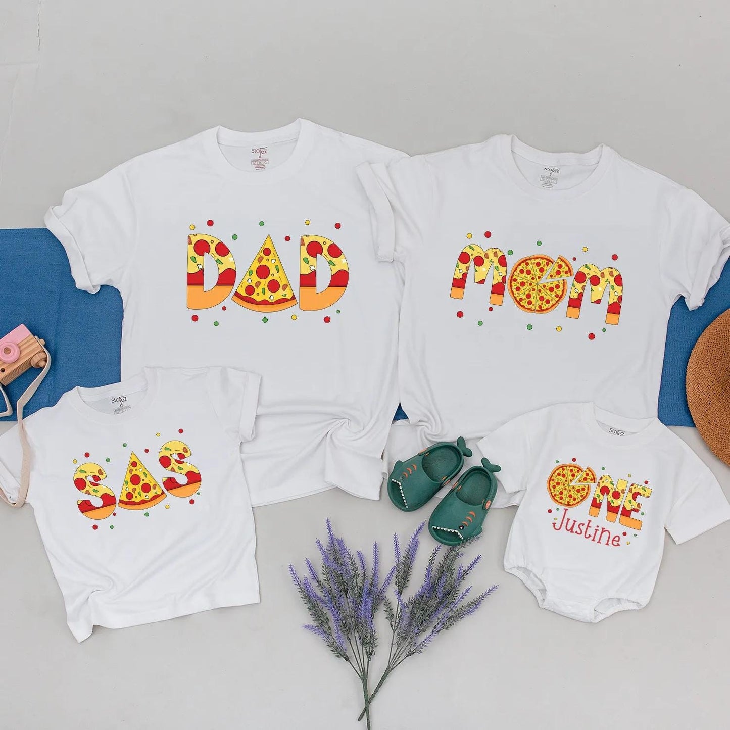 Pizza Party Family Matching Birthday Shirts for Mom Dad Kids Baby First Second Birthday Custom Outfits Celebration
