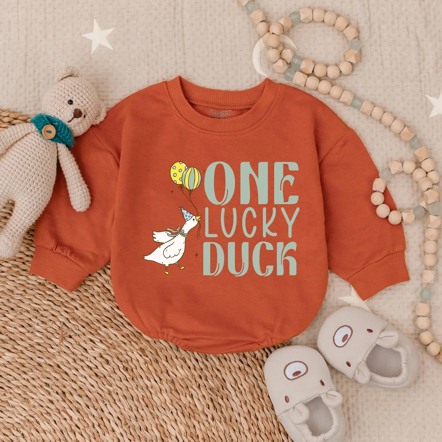 One Lucky Duck First Birthday Romper Outfit for Baby Boy Cute Ducky Theme Party Celebration Clothes Comfortable Soft Cotton Gift