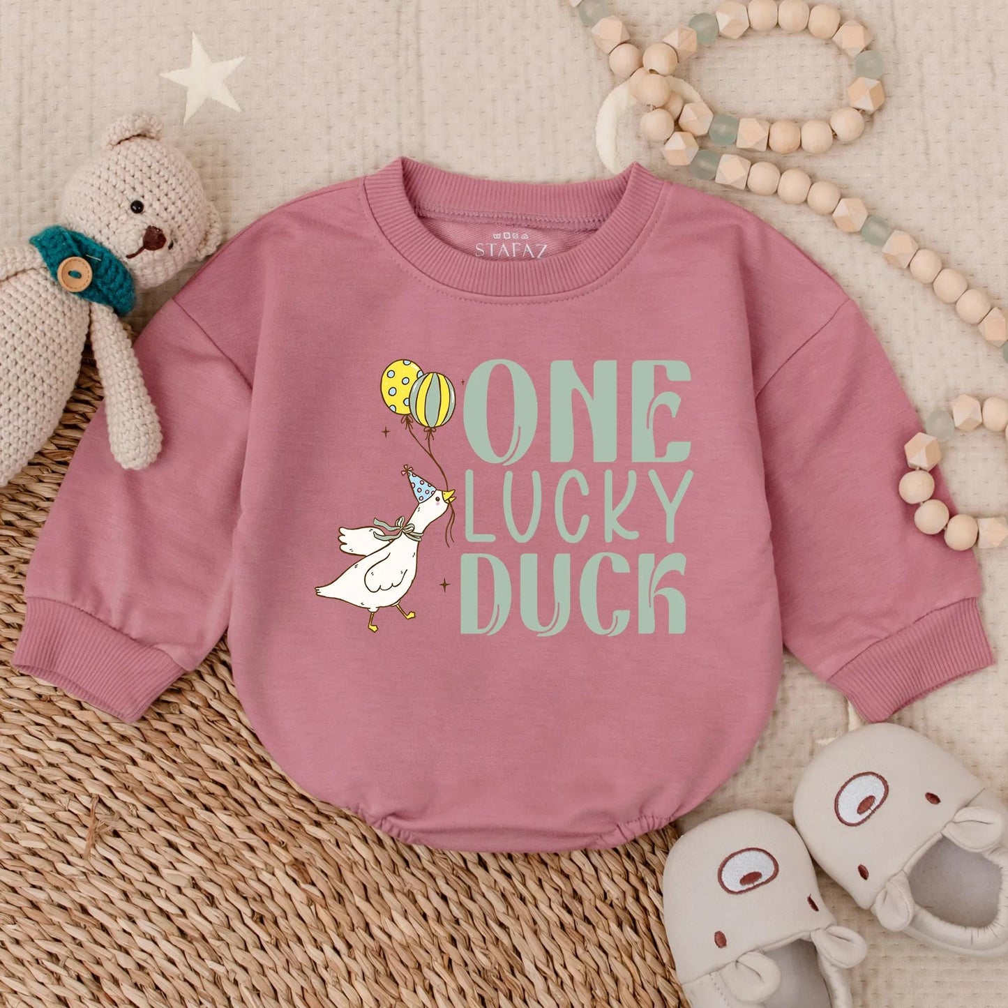 One Lucky Duck First Birthday Romper Outfit for Baby Boy Cute Ducky Theme Party Celebration Clothes Comfortable Soft Cotton Gift
