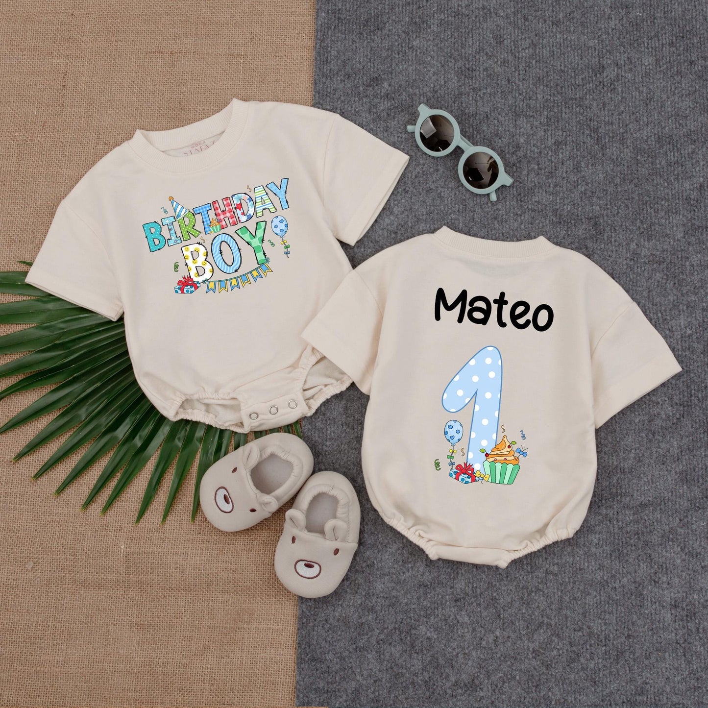 Cupcake Birthday Boy Romper, Custom Name 1st Birthday Outfit, Baby Boy Party Suit, Cute Gift
