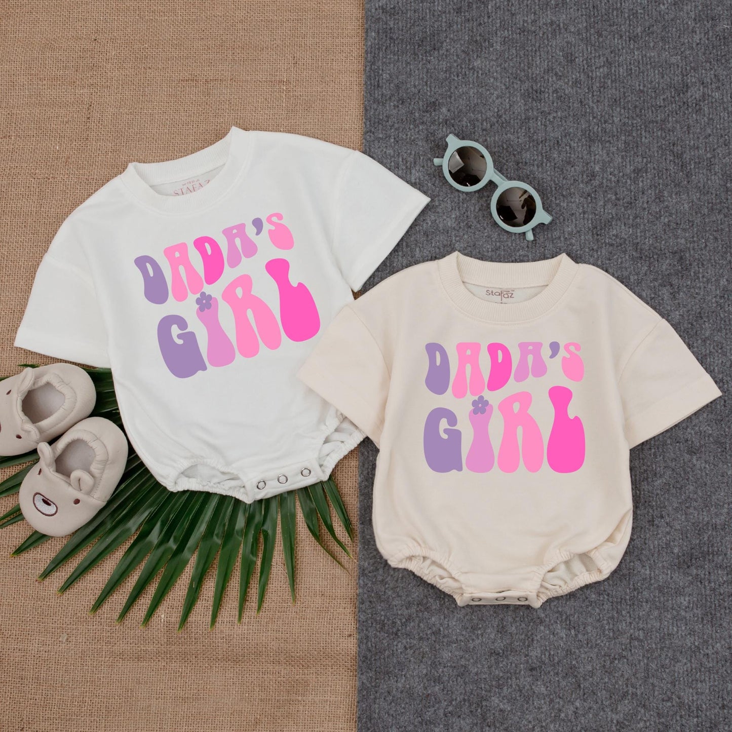 Dada's Girl Pink Lavender Bubble Romper Baby Baggy T-Shirt Outfit Adorable Newborn Infant Girl First Fathers Day Gift Soft Comfortable Clothing
