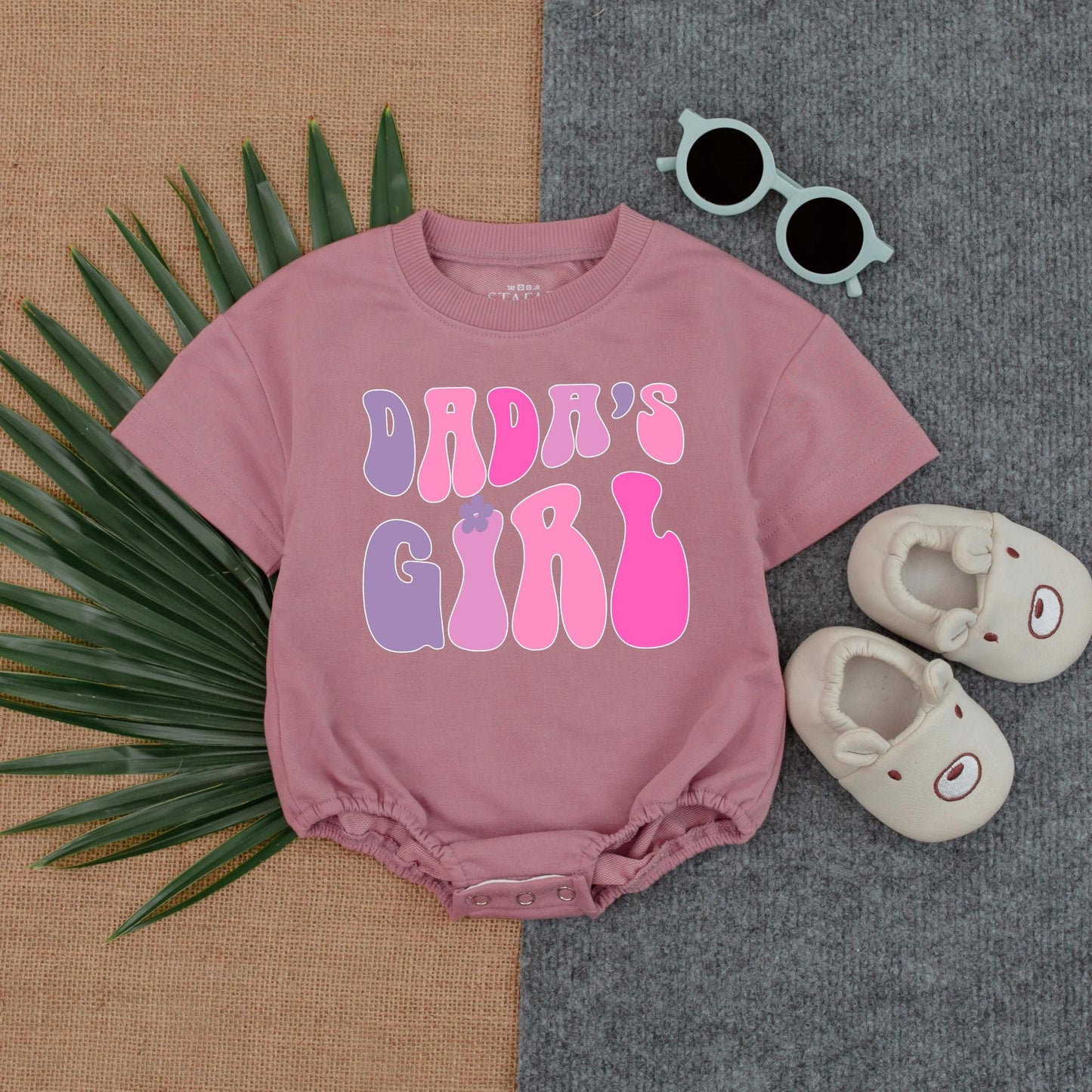 Dada's Girl Pink Lavender Bubble Romper Baby Baggy T-Shirt Outfit Adorable Newborn Infant Girl First Fathers Day Gift Soft Comfortable Clothing