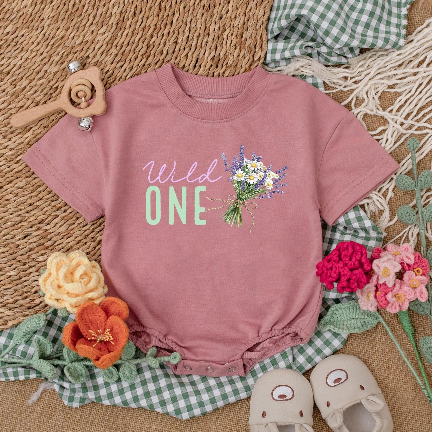 Wild One Wildflower Baby Romper Vintage Floral Bodysuit Boho First Birthday Outfit Girl's Cake Smash Clothes Little Wildflower Gift One Year Old