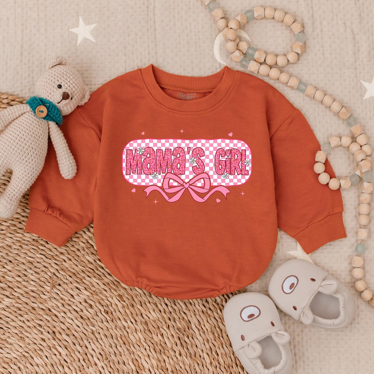 Mama's Girl Baby Checker Bubble Romper Adorable Mother's Day Gift Newborn Infant Girl Soft Comfortable Spring Outfit Sweet Design