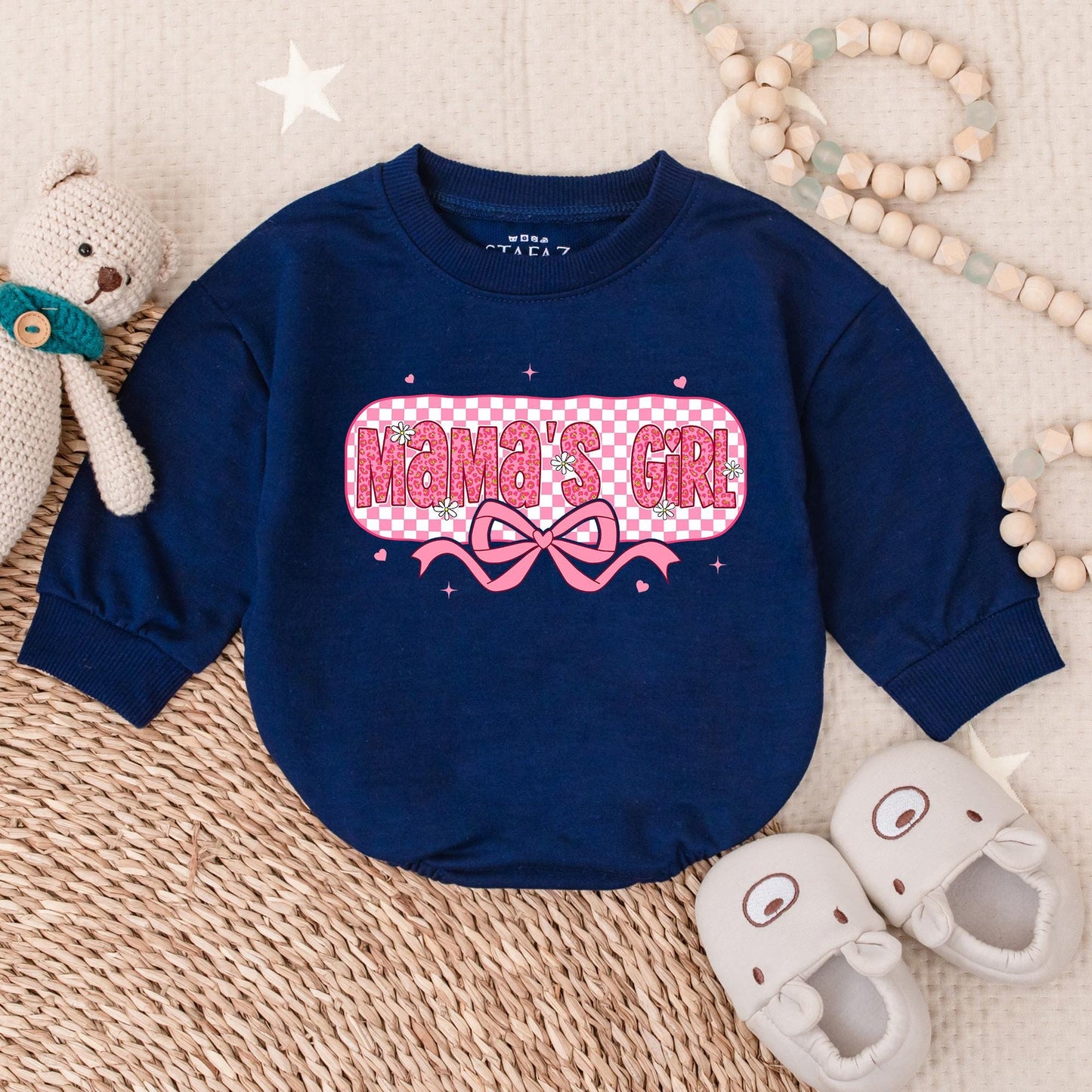 Mama's Girl Baby Checker Bubble Romper Adorable Mother's Day Gift Newborn Infant Girl Soft Comfortable Spring Outfit Sweet Design