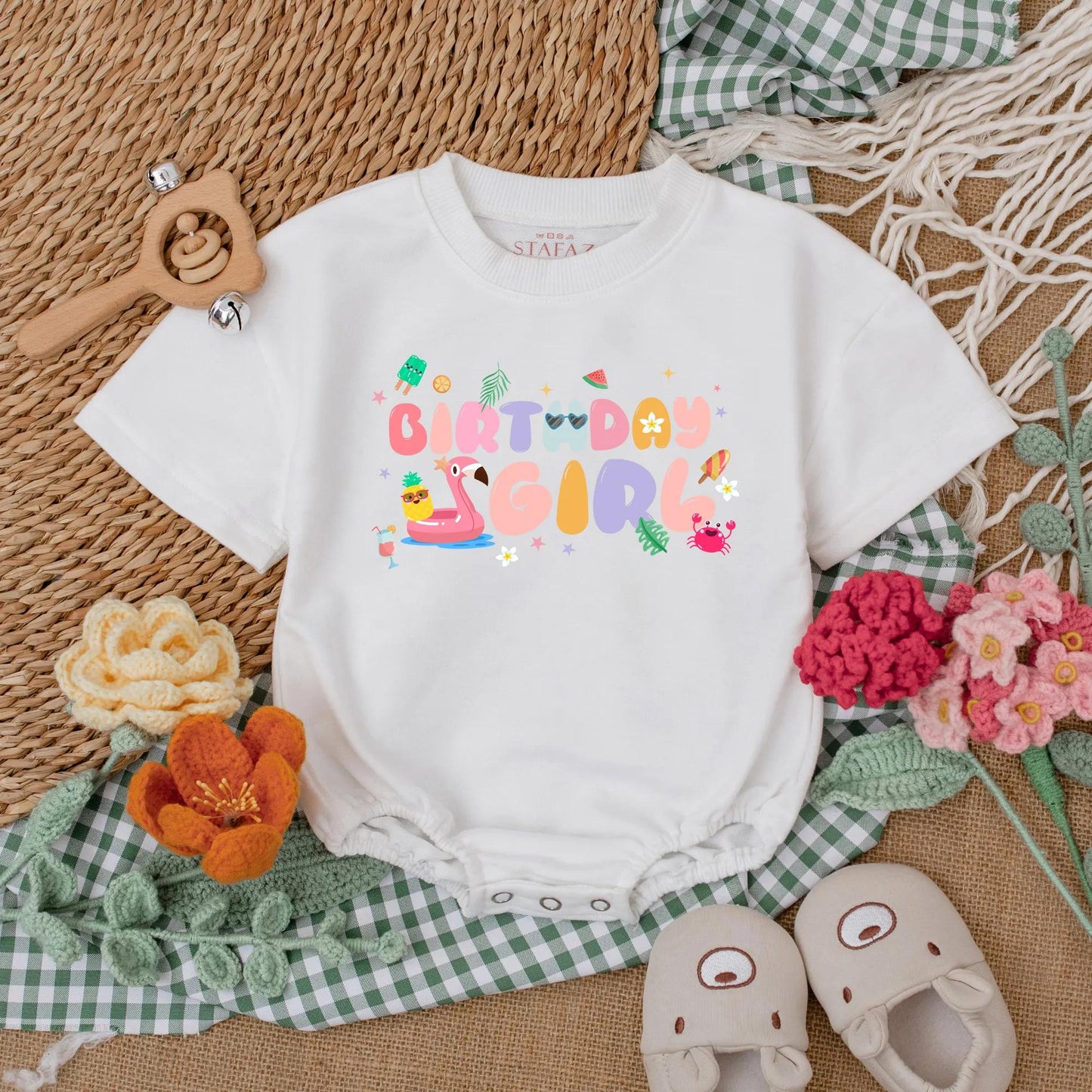 Personalized Pool Party First Birthday Girl Romper Summer Beach Baby Bodysuit Outfit Comfortable Cotton 1st Birthday Gift