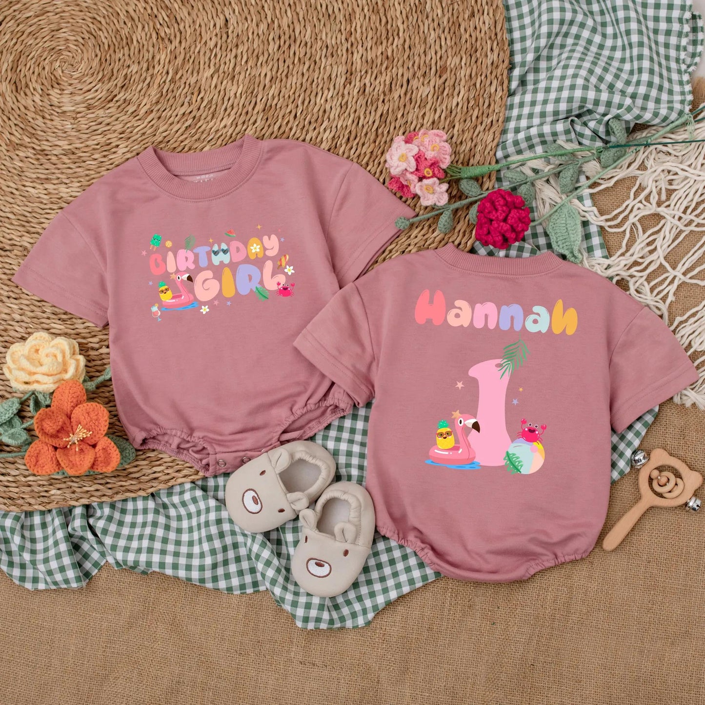 Personalized Pool Party First Birthday Girl Romper Summer Beach Baby Bodysuit Outfit Comfortable Cotton 1st Birthday Gift