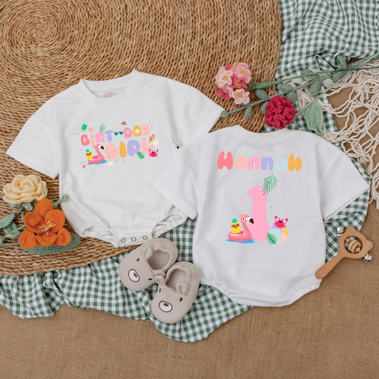 Personalized Pool Party First Birthday Girl Romper Summer Beach Baby Bodysuit Outfit Comfortable Cotton 1st Birthday Gift