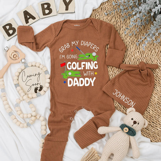 Grab My Diapers, I'm Going Golfing with Daddy Newborn Bodysuit Baby Boy Gift Coming Soon Announcement Adorable Baby Outfit