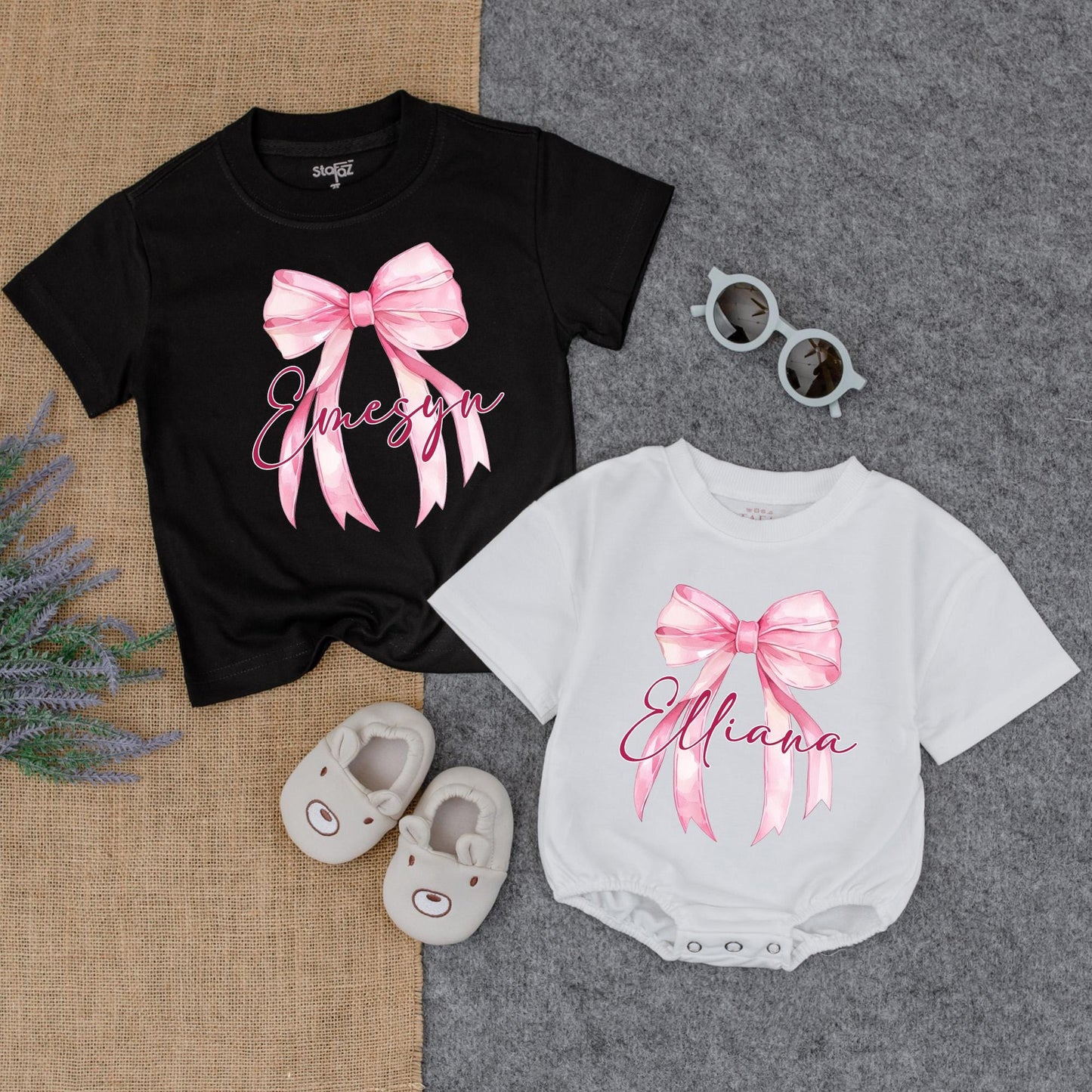 Personalized Baby Bow T Shirt Bubble Romper Sister Me Outfit Toddler Girl Gift Idea Custom Name Infant Celebration Cotton Soft