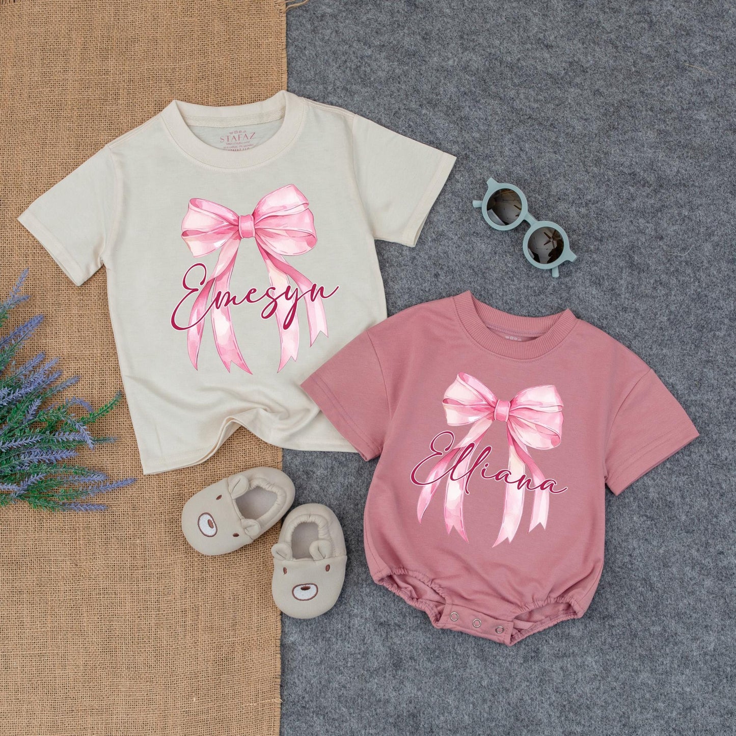 Personalized Baby Bow T Shirt Bubble Romper Sister Me Outfit Toddler Girl Gift Idea Custom Name Infant Celebration Cotton Soft