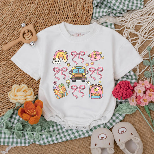 Back to School Baby Girl Romper Cute Crayon Rainbow Bodysuit Perfect Preschool First Day Outfit Sweet Gift for Girls