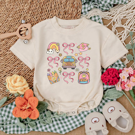 Back to School Baby Girl Romper Cute Crayon Rainbow Bodysuit Perfect Preschool First Day Outfit Sweet Gift for Girls