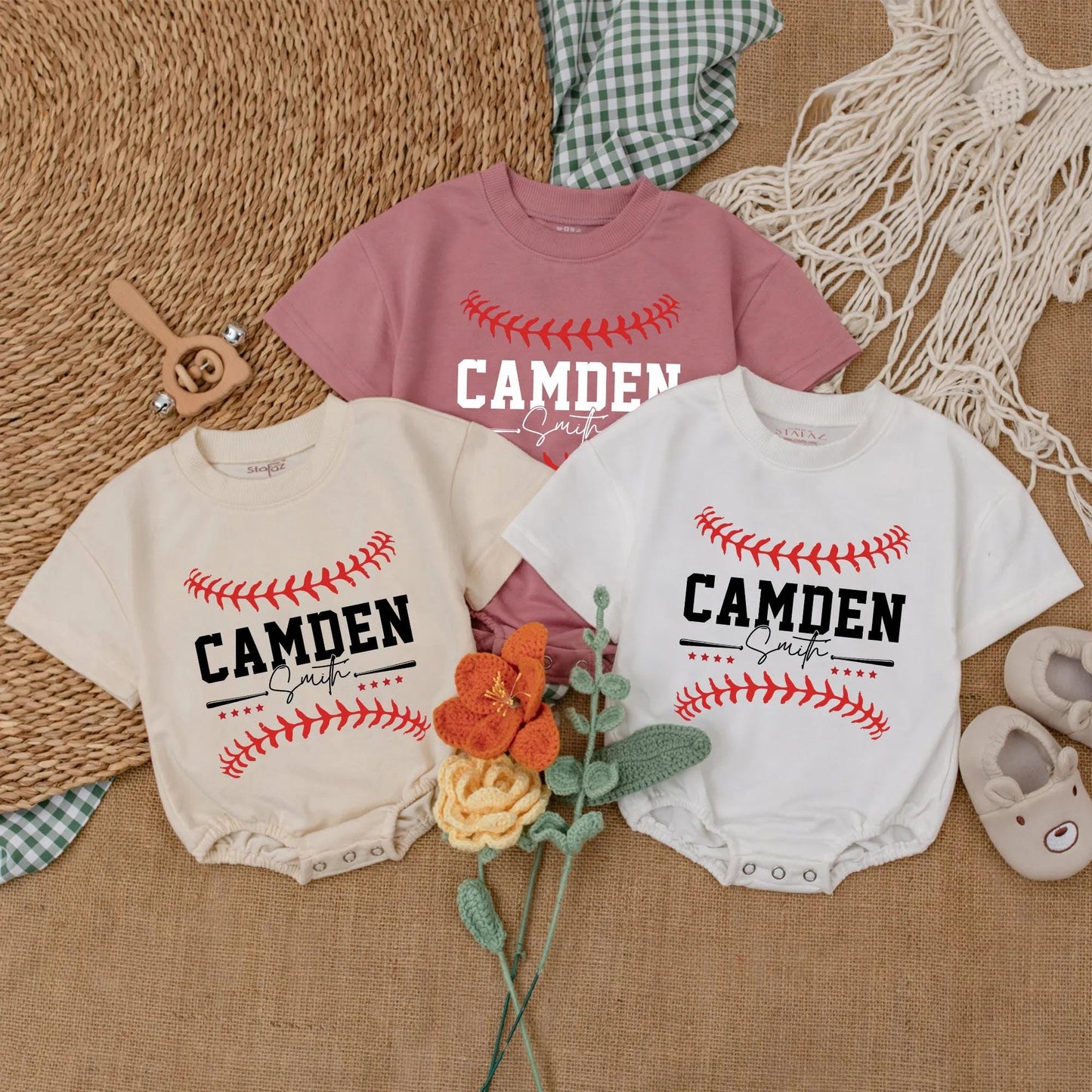 Custom Name & Number Baseball Romper Baby Outfit Two-Sided Game Day Sporty Clothes Boy Gift